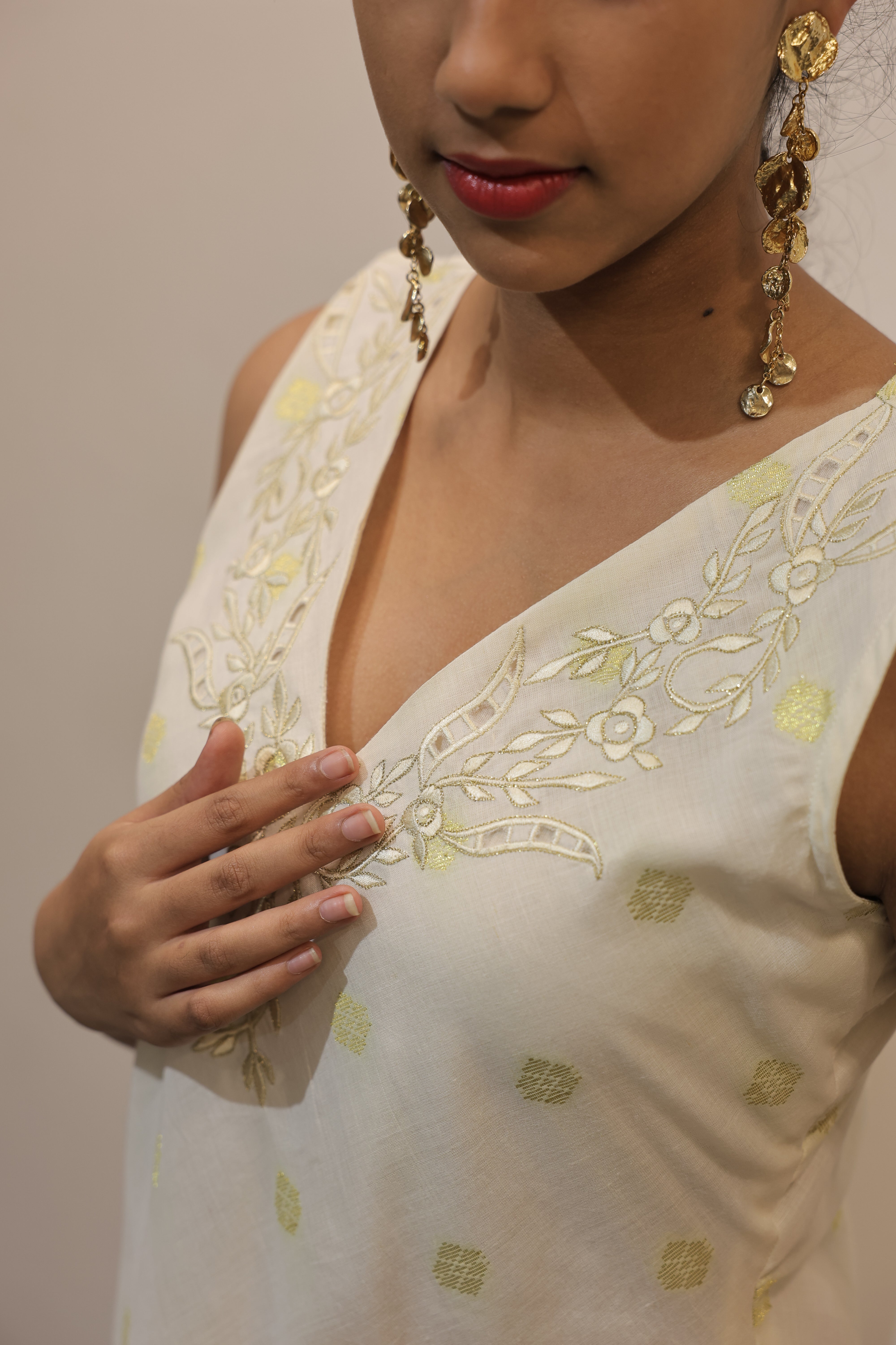 The Off White Layered Chanderi Dress