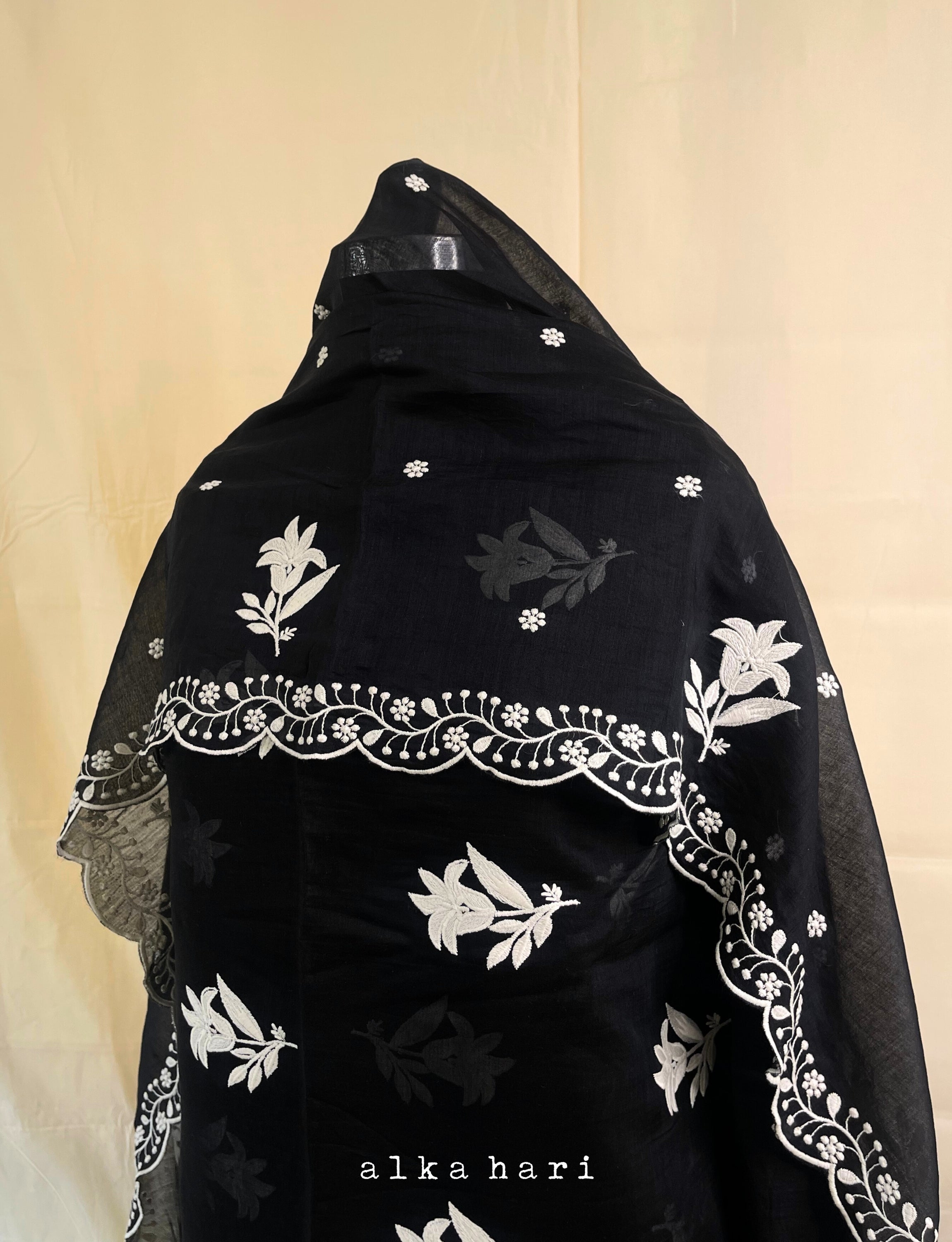 Black Embroidered Chanderi Silk