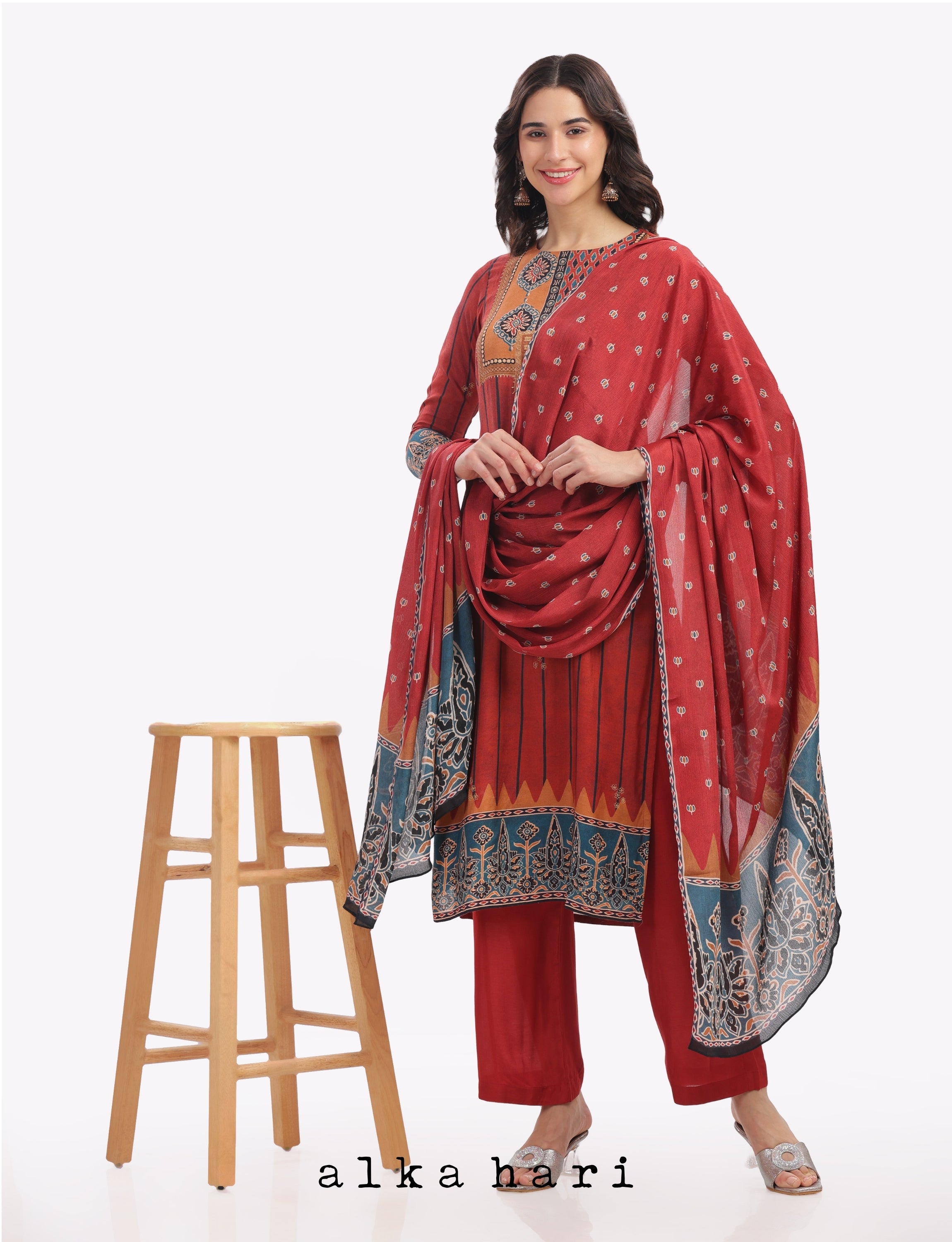 Rustic Red Printed Kurta