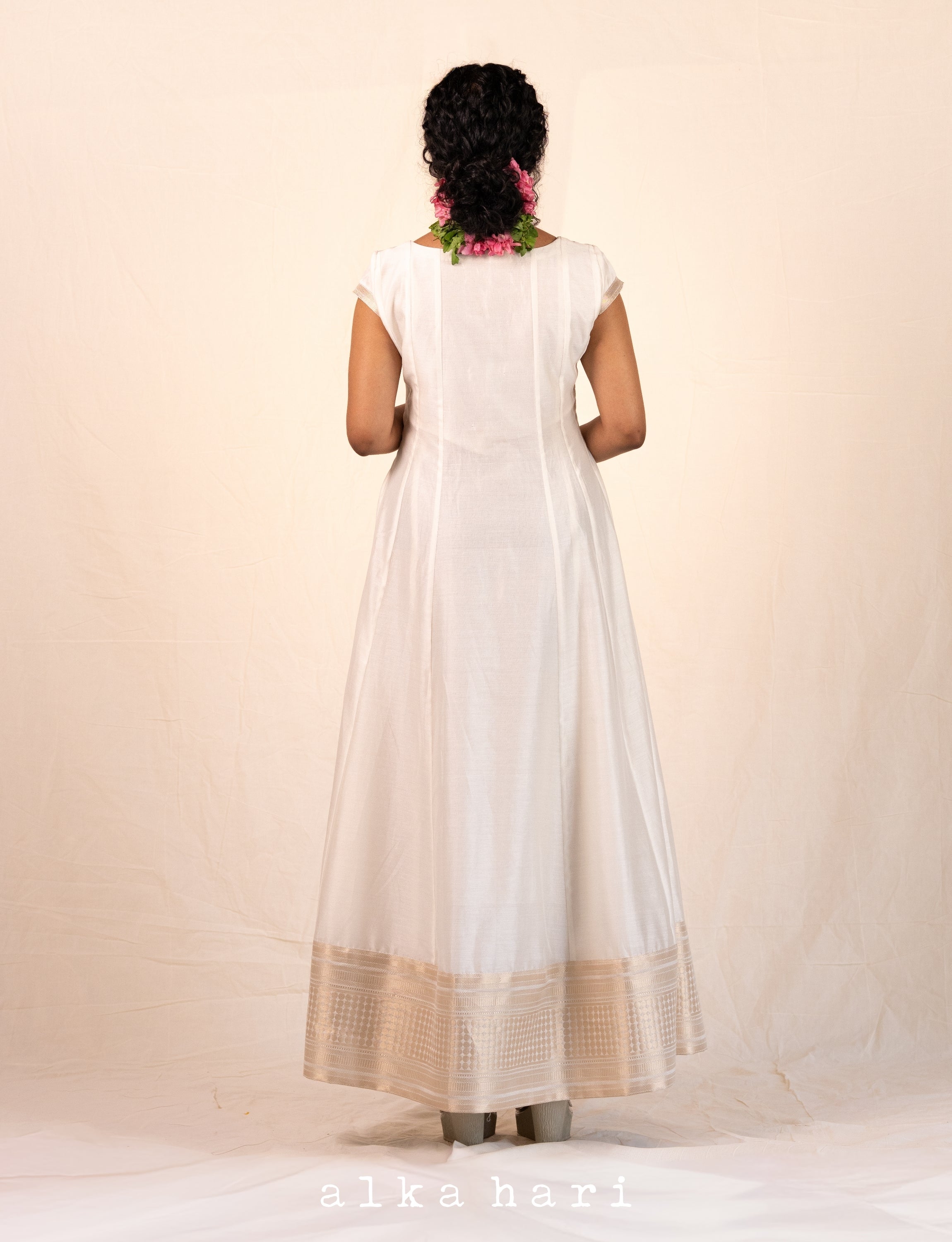 Off White Chanderi Silk Dress with Intricate Border