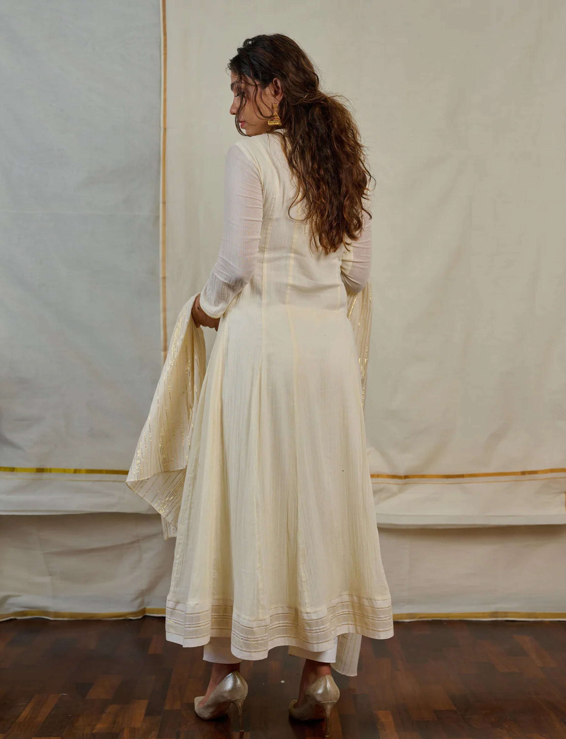 Off White Pleated Anarkali