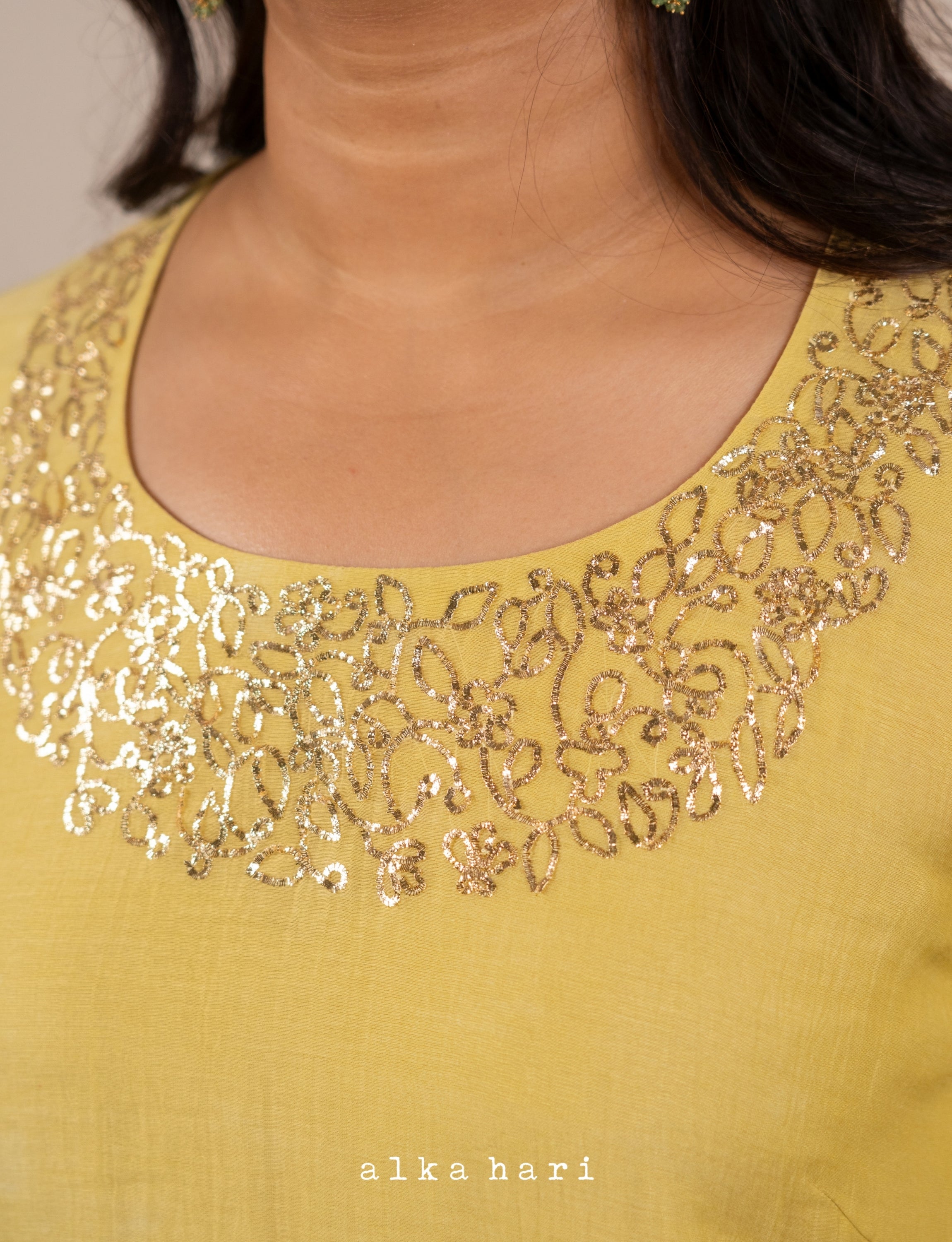 Yellow Mukaish Embroidered Chanderi Silk Kurta