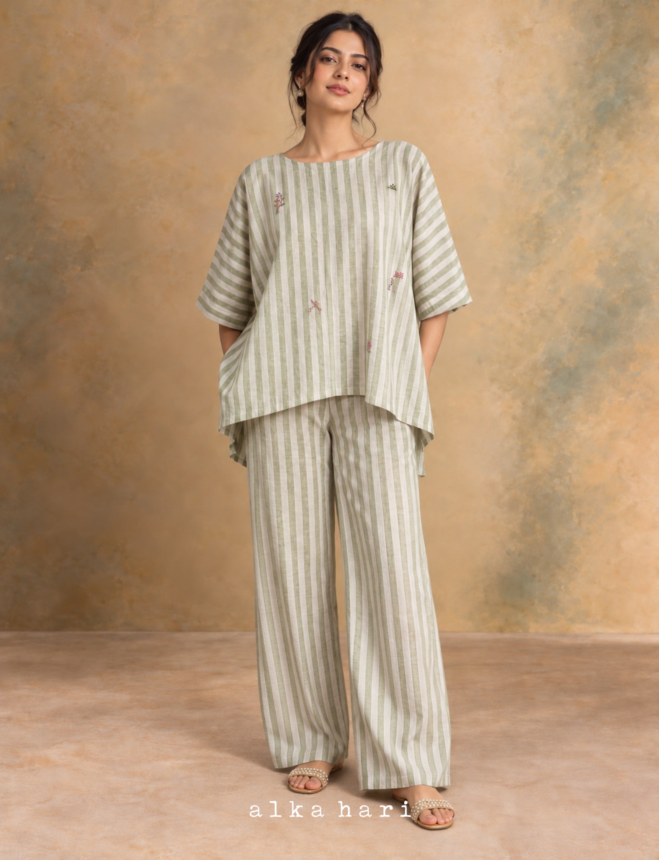 Stripped Green Linen Tunic