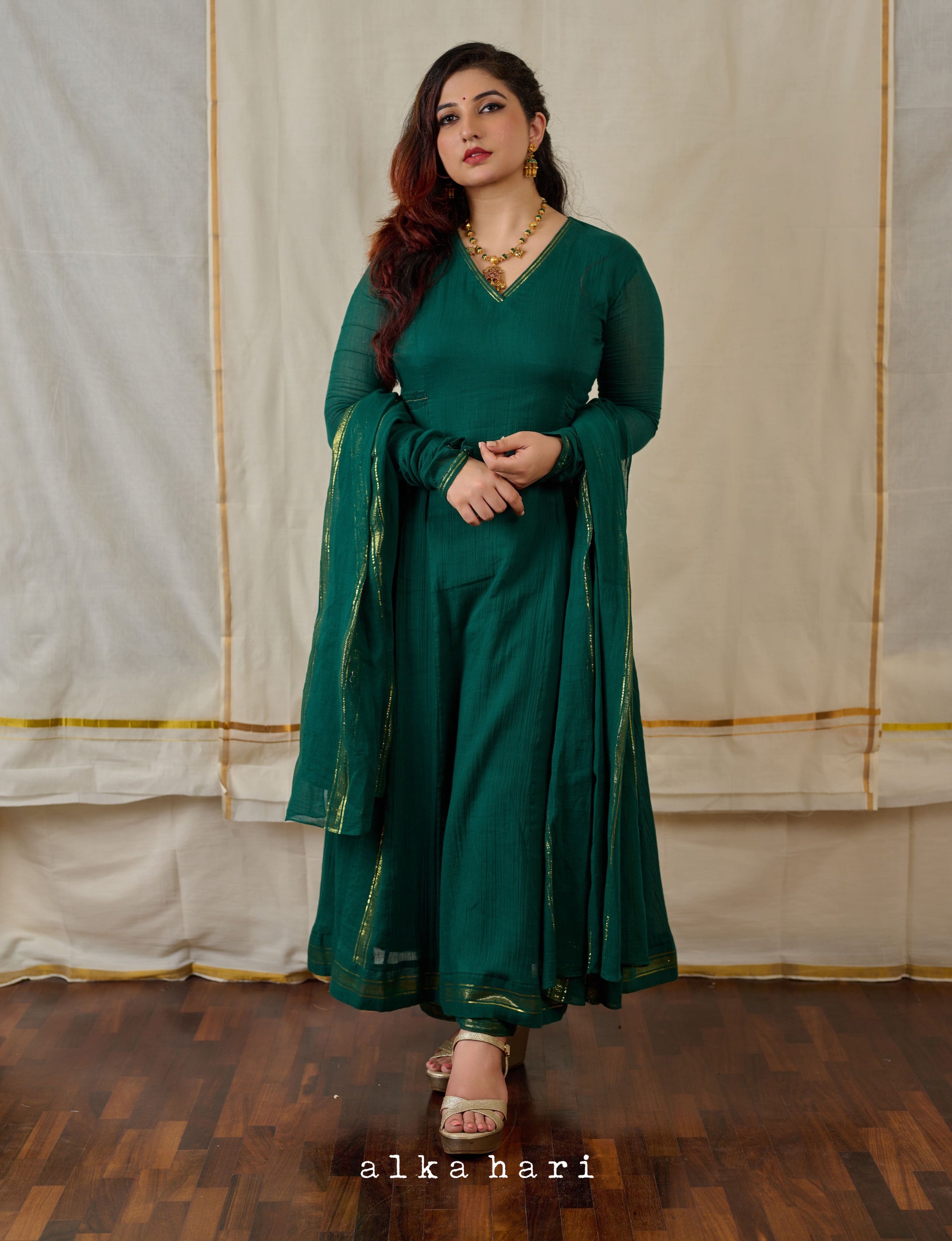 Bottle Green Anarkali