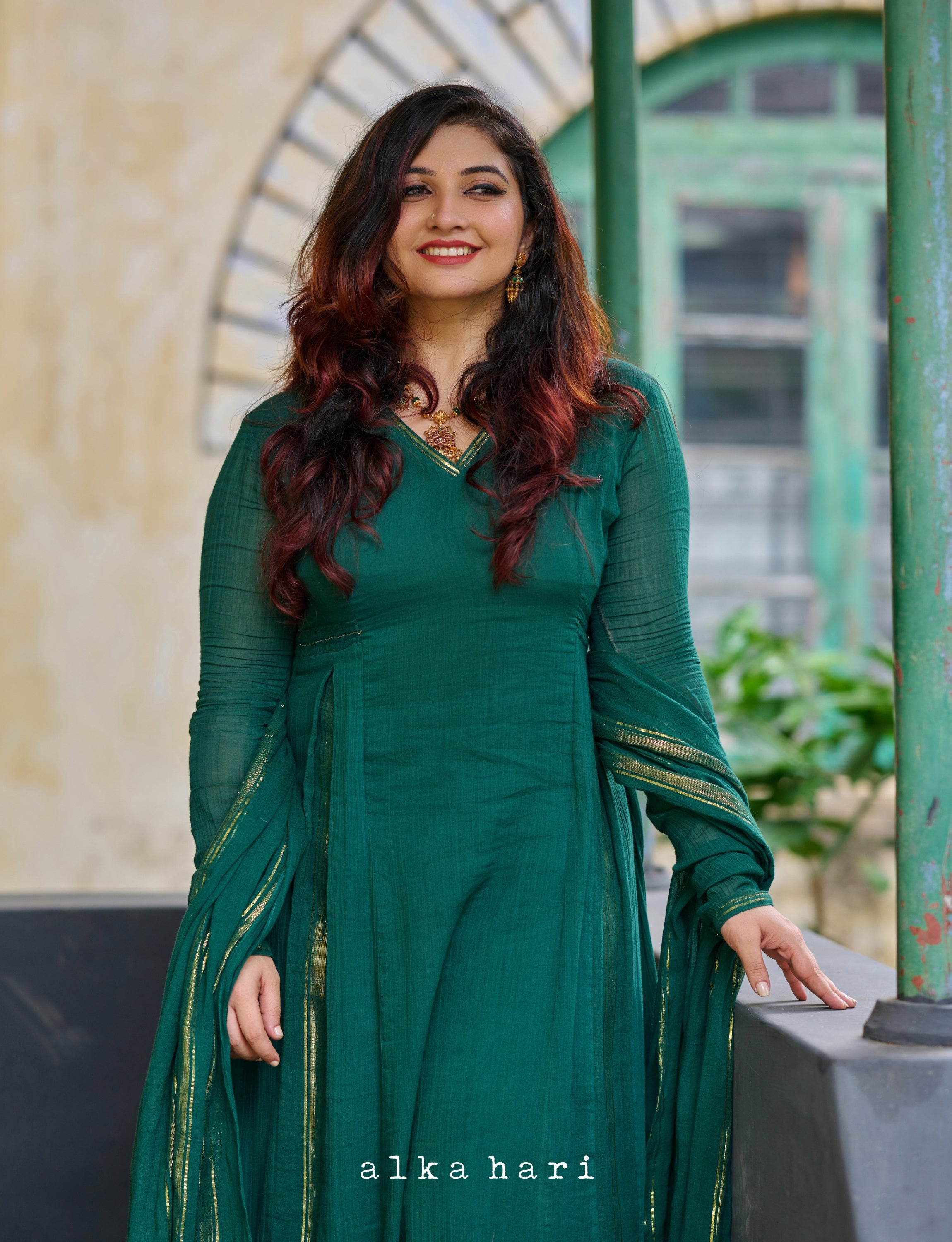 Bottle Green Anarkali