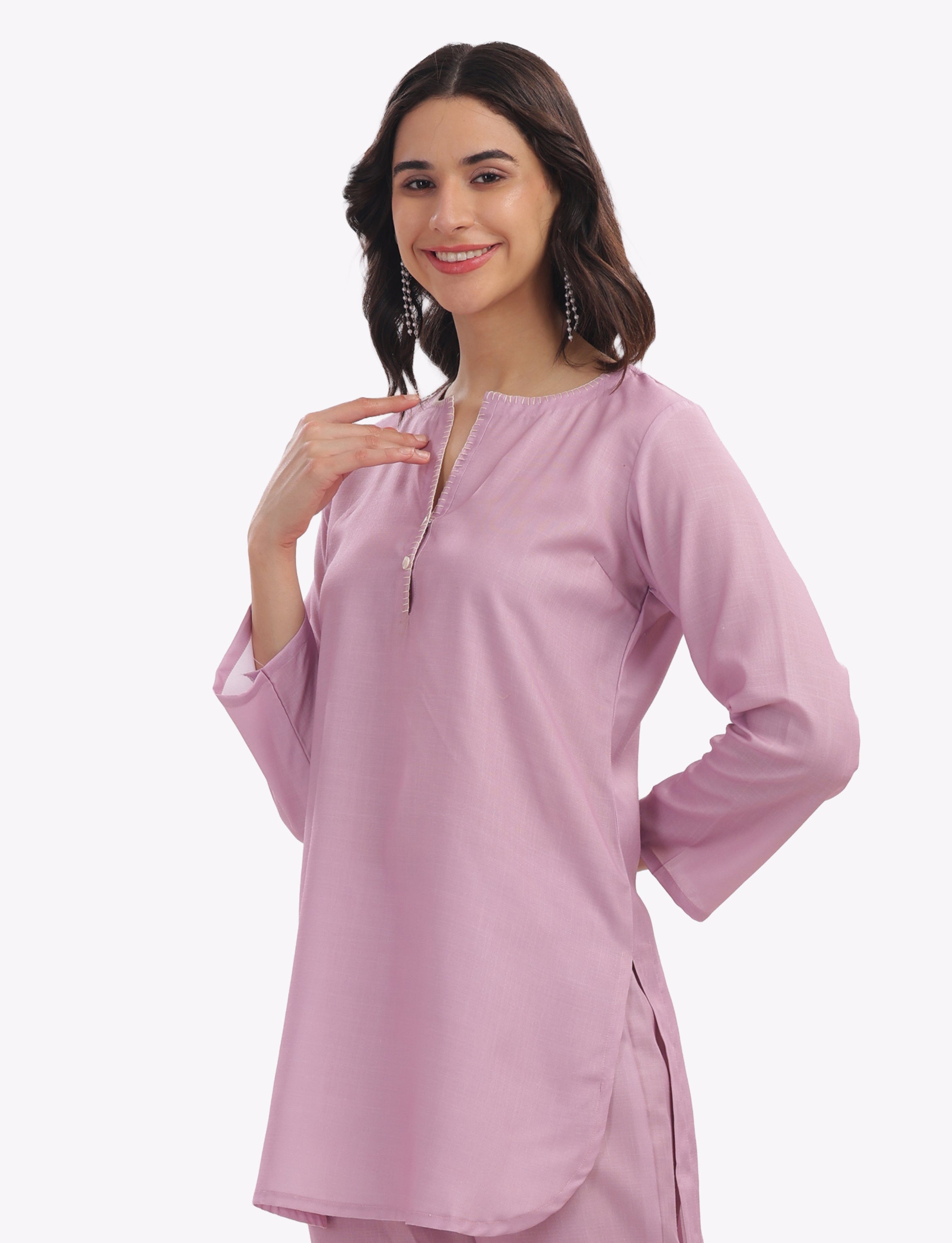 Pink Floral Printed Short Kurta