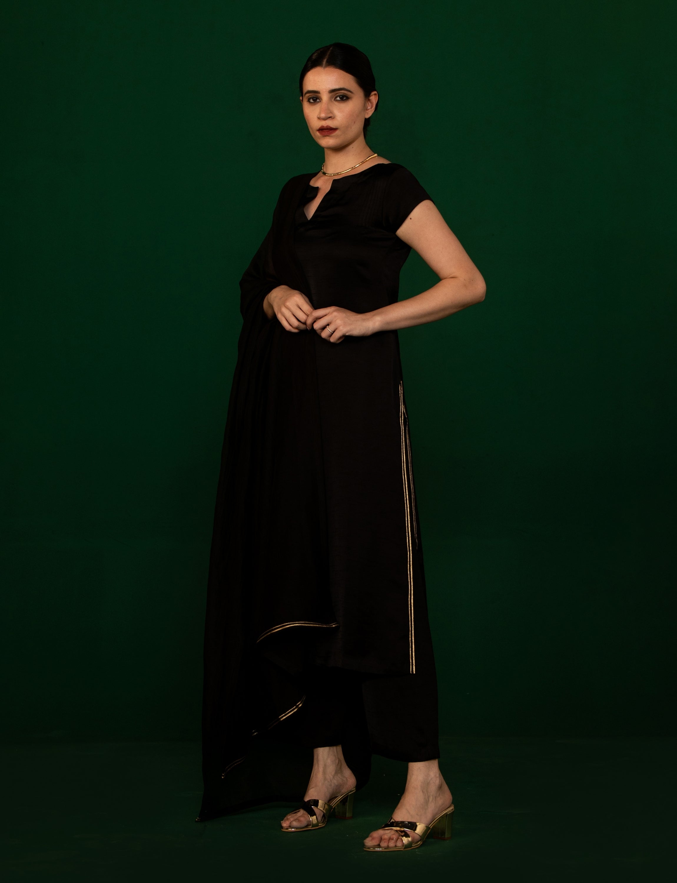 Luxe Black Kurta with Zari Lines