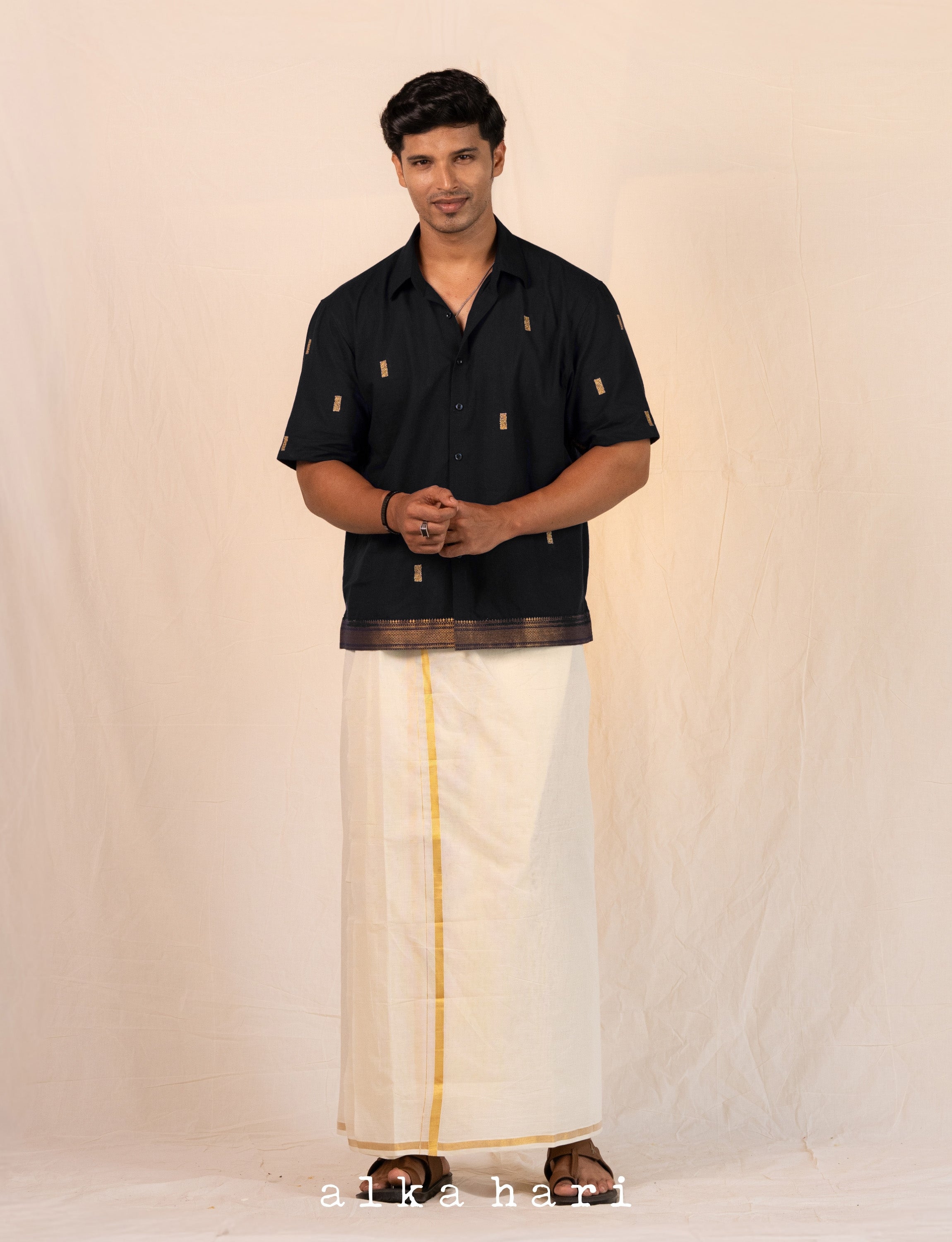 black Embroidered Shirt with Border