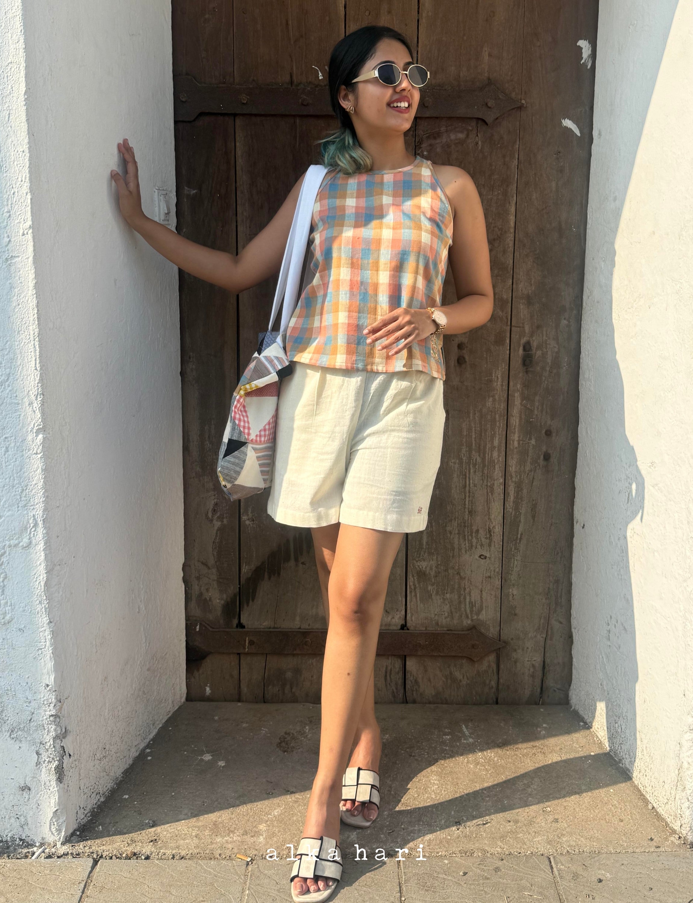 Multicolored Check Tunic Top