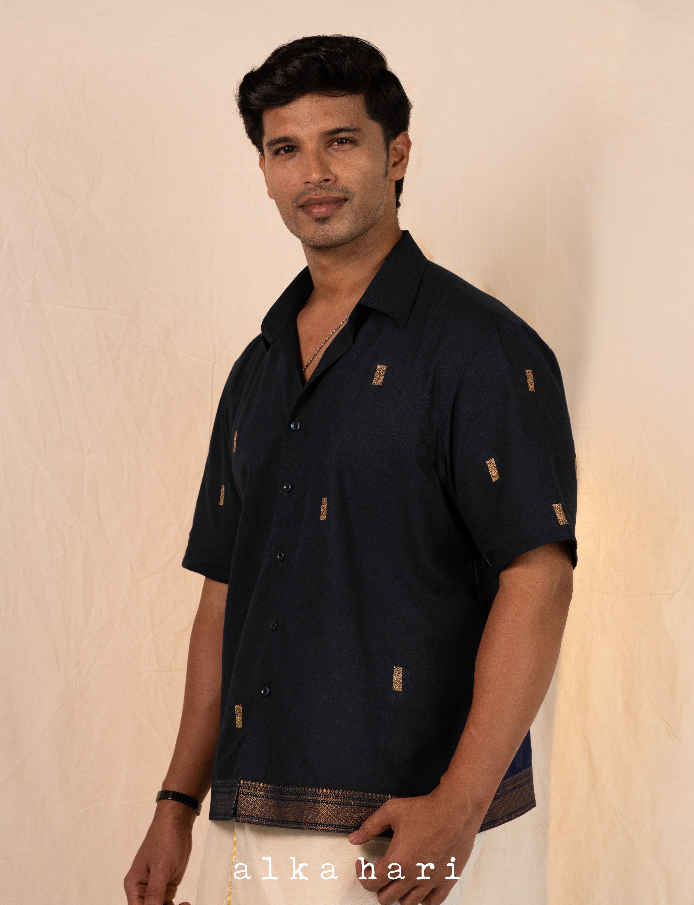black Embroidered Shirt with Border