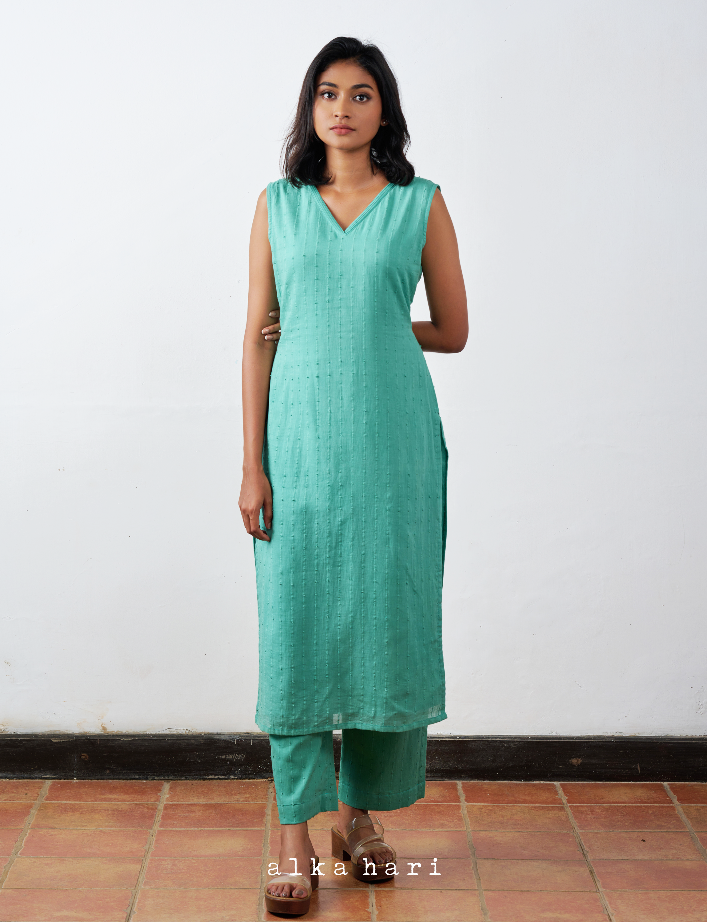 Sea Green Swiss Dot Kurta