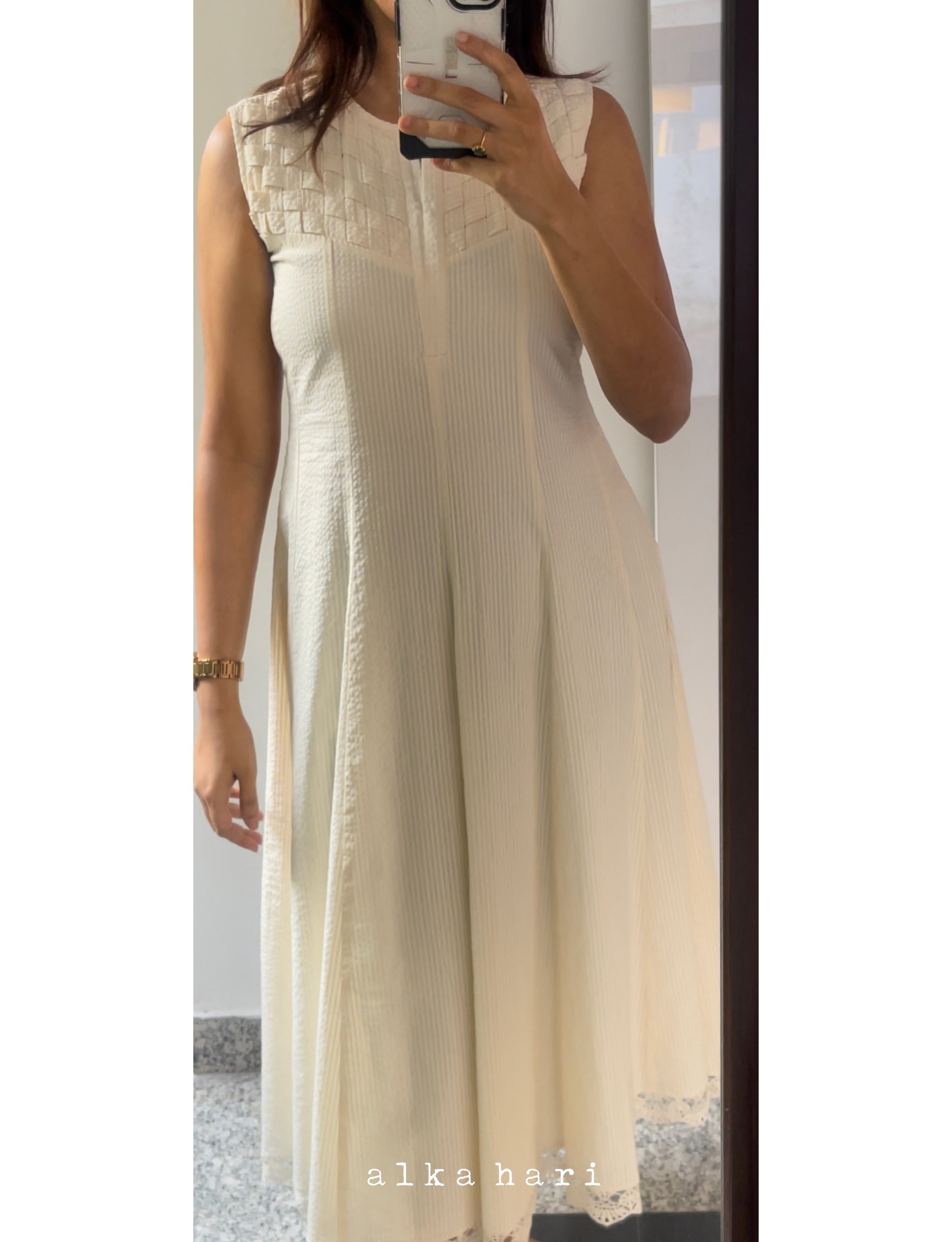 Sheer sucker anarkali with hand weave detail