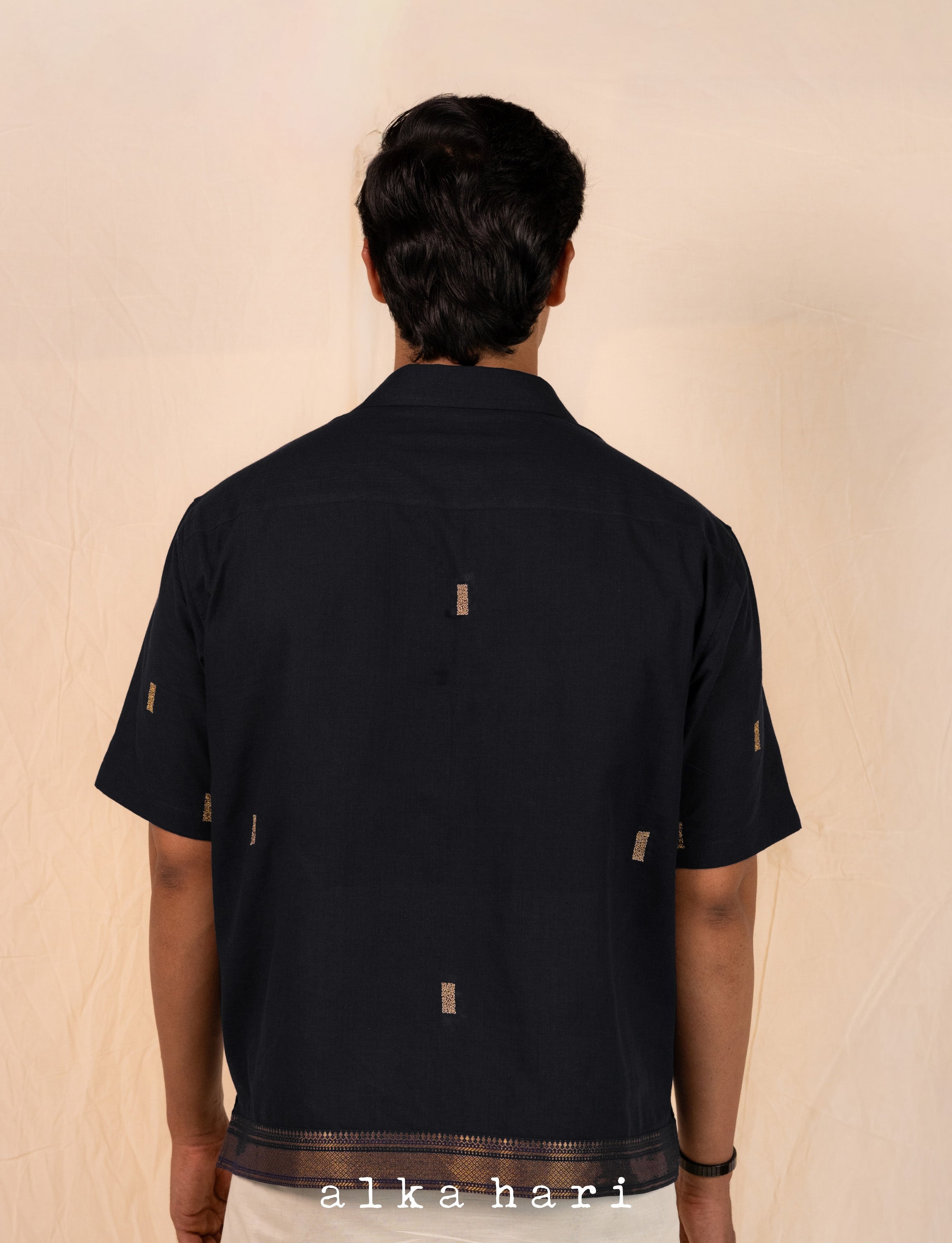 black Embroidered Shirt with Border