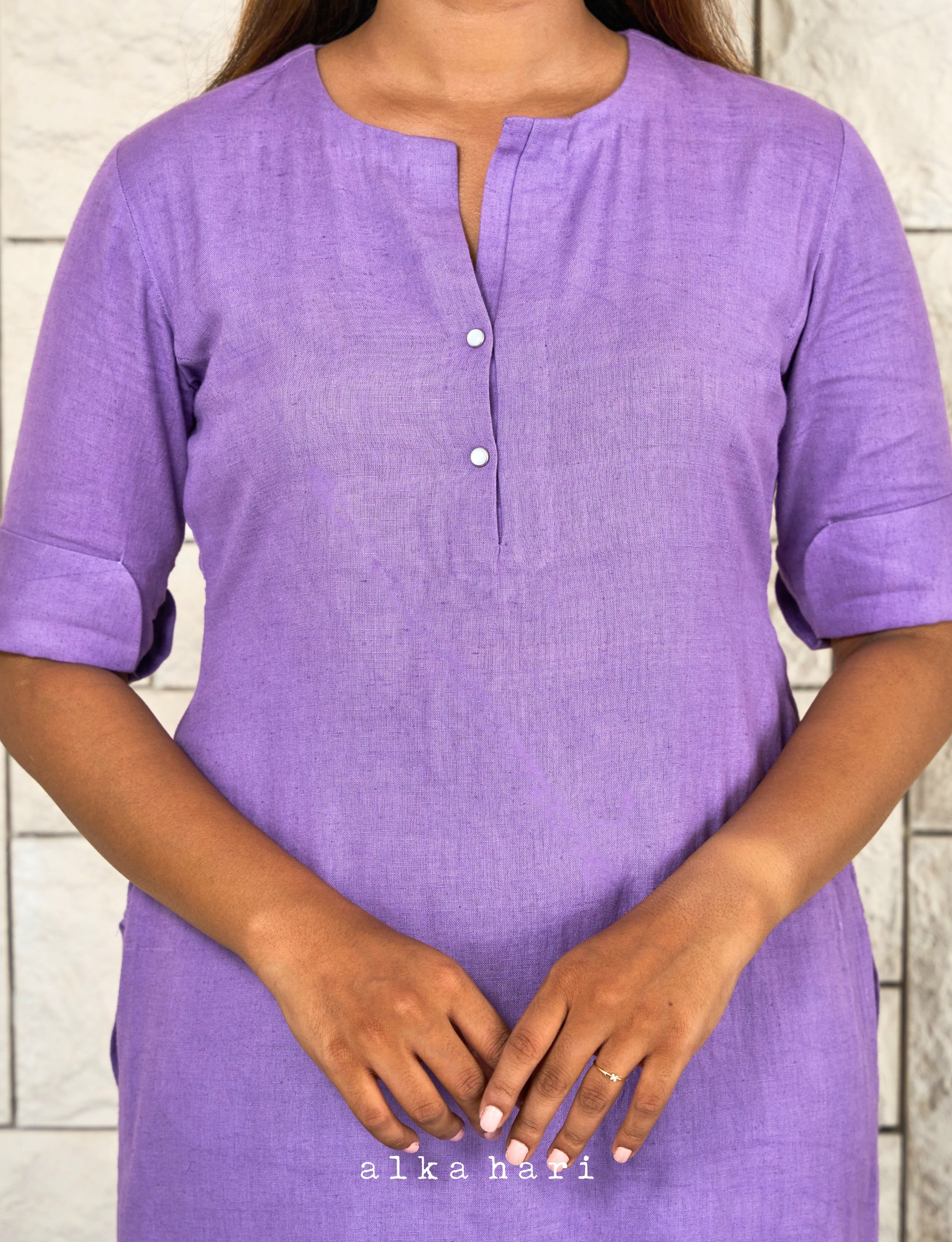 Purple Kurta with Rolled Up Sleeves