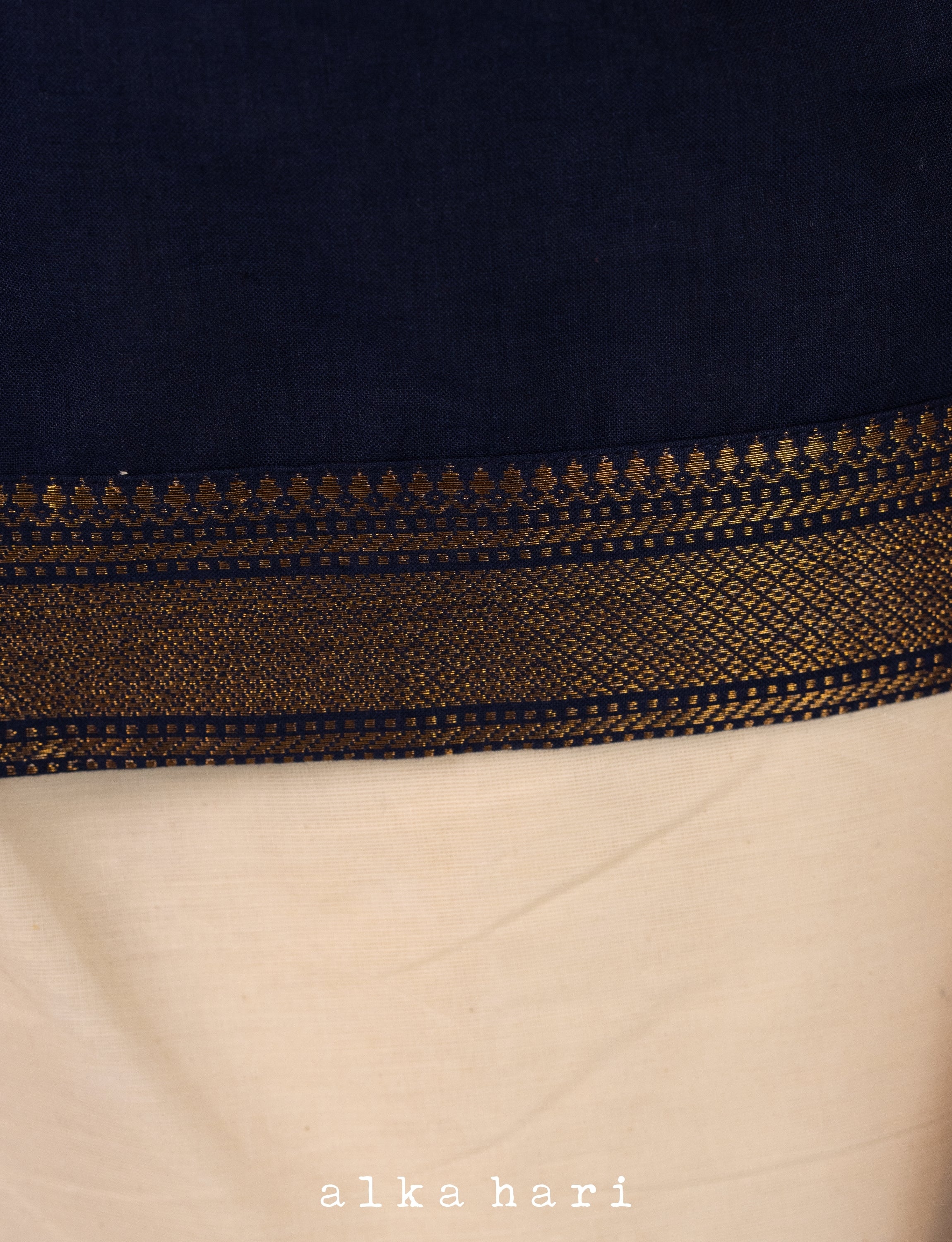 Navy Blue Embroidered Shirt with Border