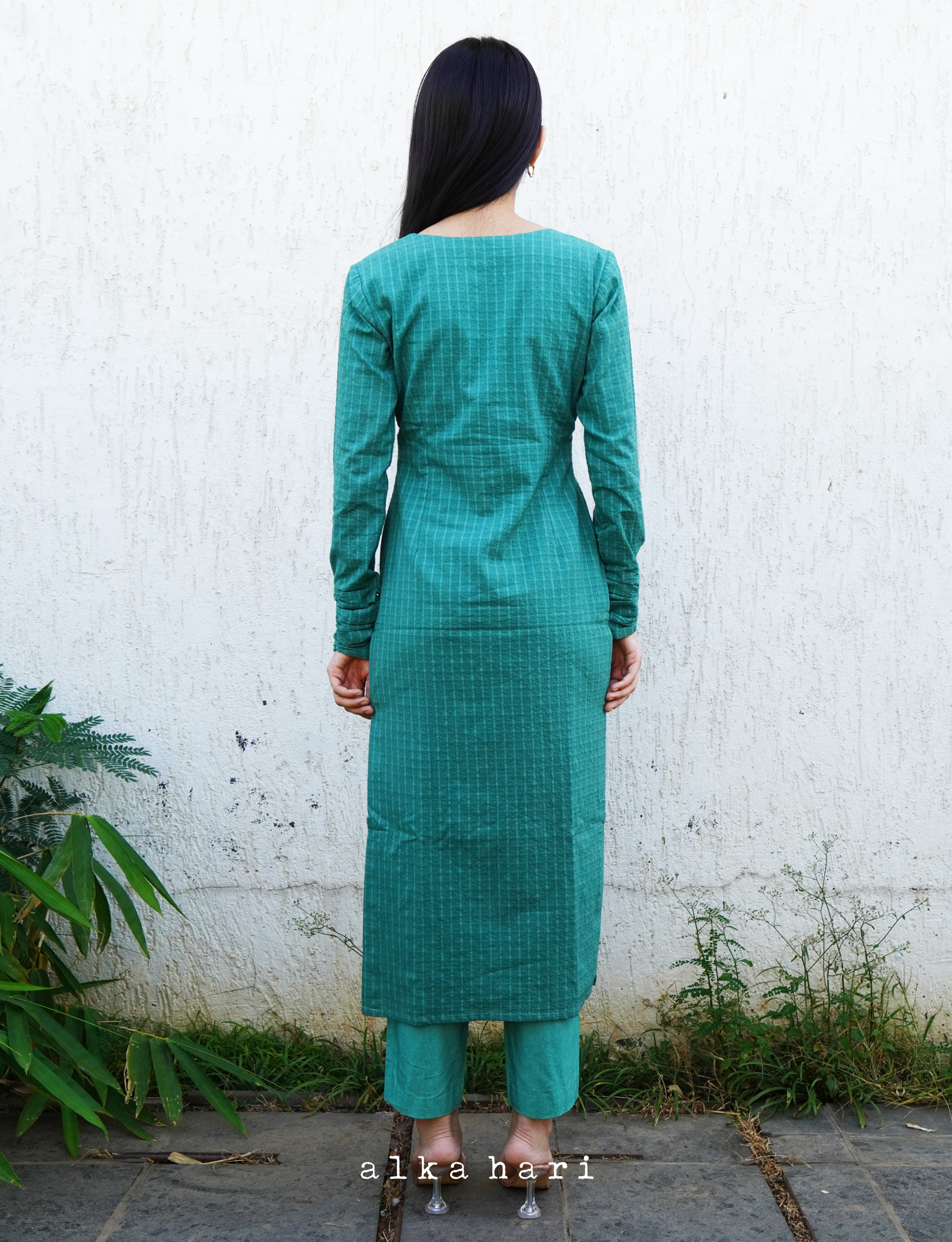 Fern Green Seersucker Kurta
