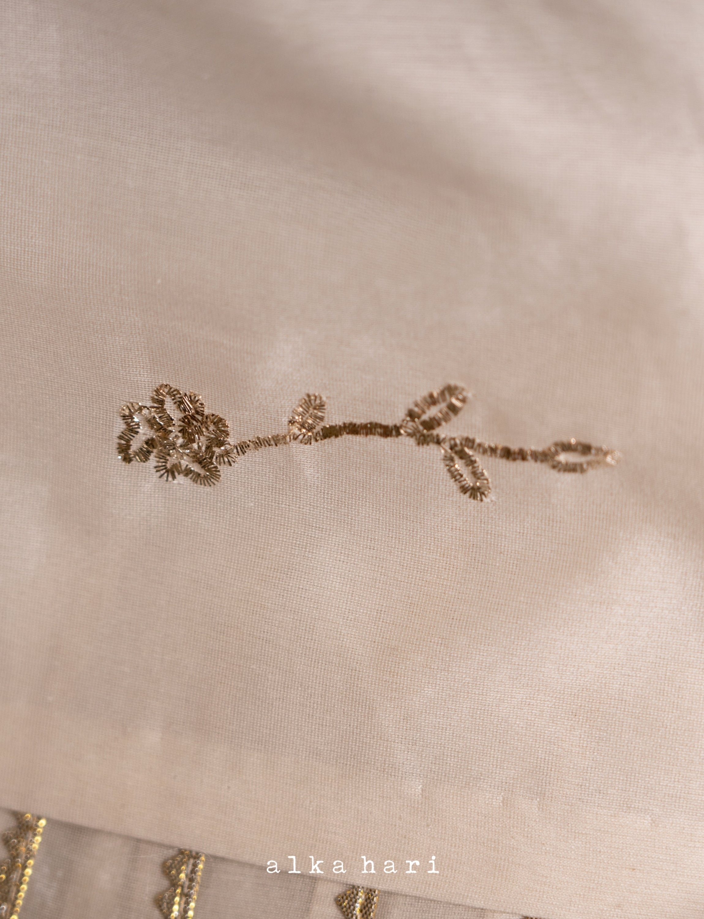 Off White Embroidered Smocked Top with Panelled Skirt