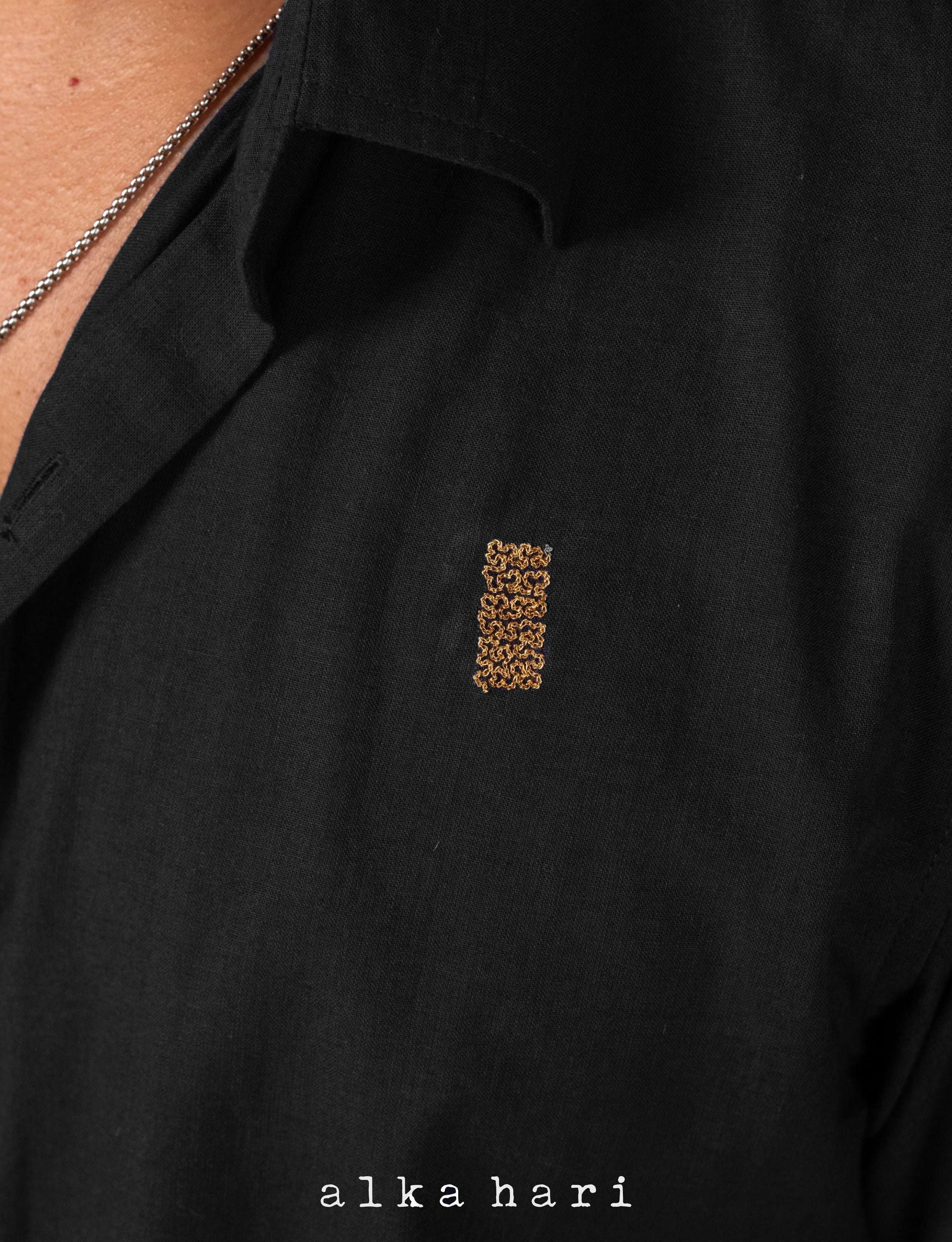 black Embroidered Shirt with Border