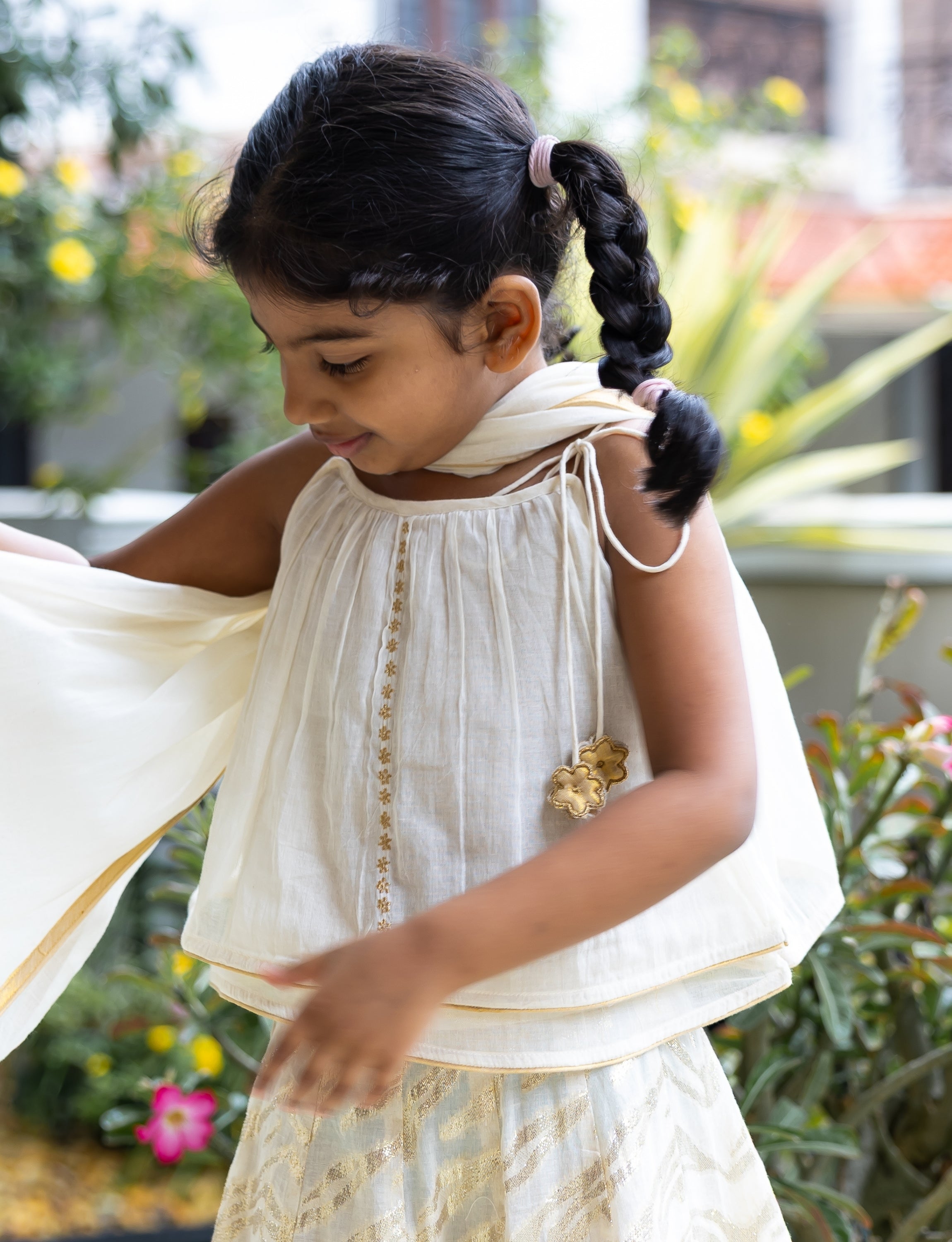 Shoulder Tie Flared Top with Panelled Skirt