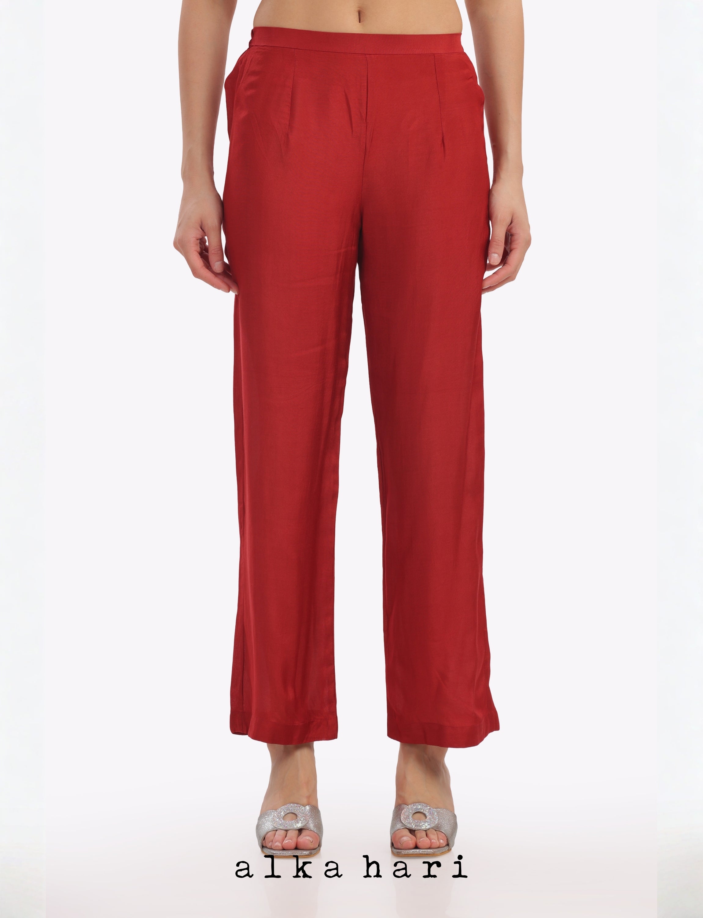 Rustic Red Cotton Palazzo Pants