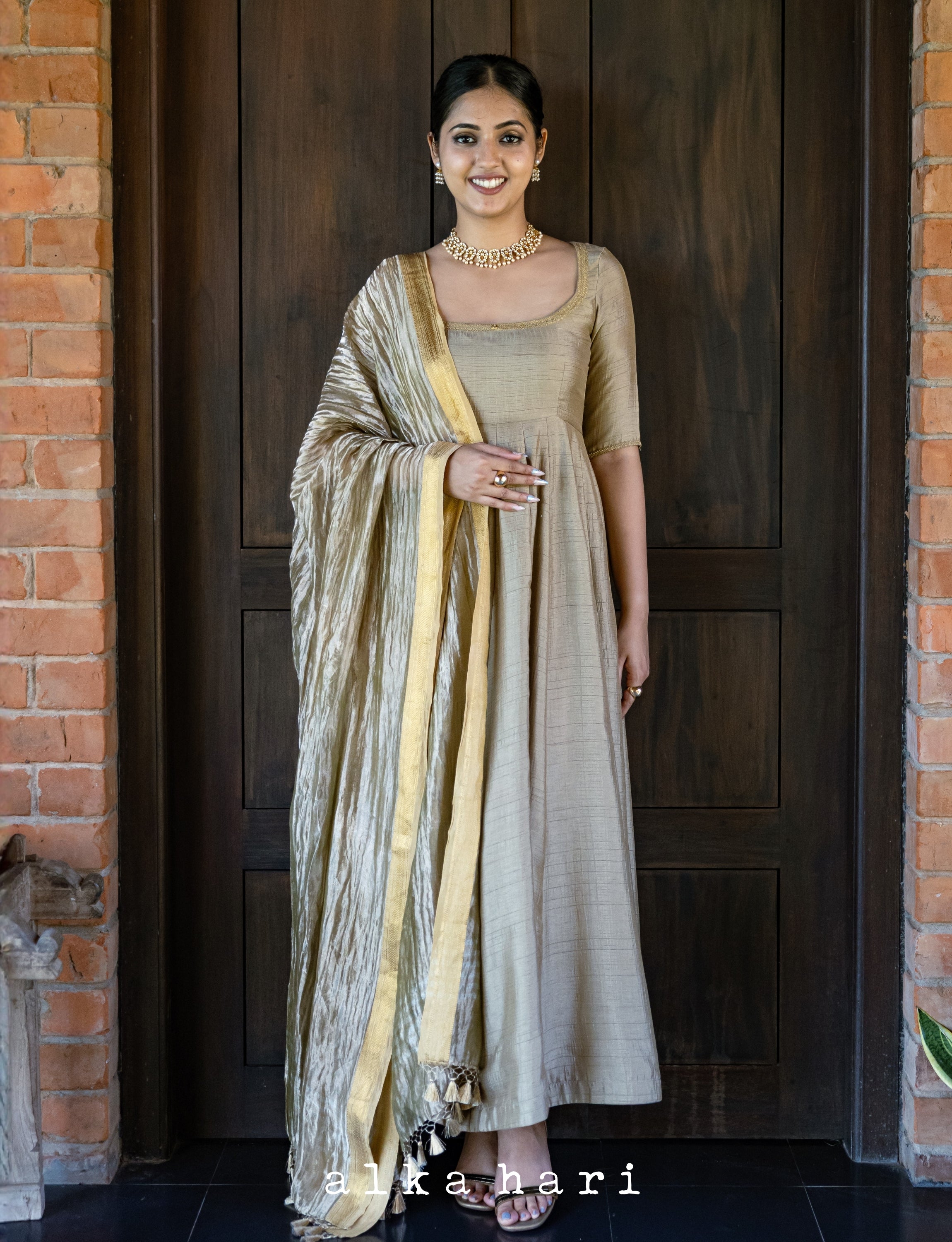 Bronze Emrbroidered Anarkali