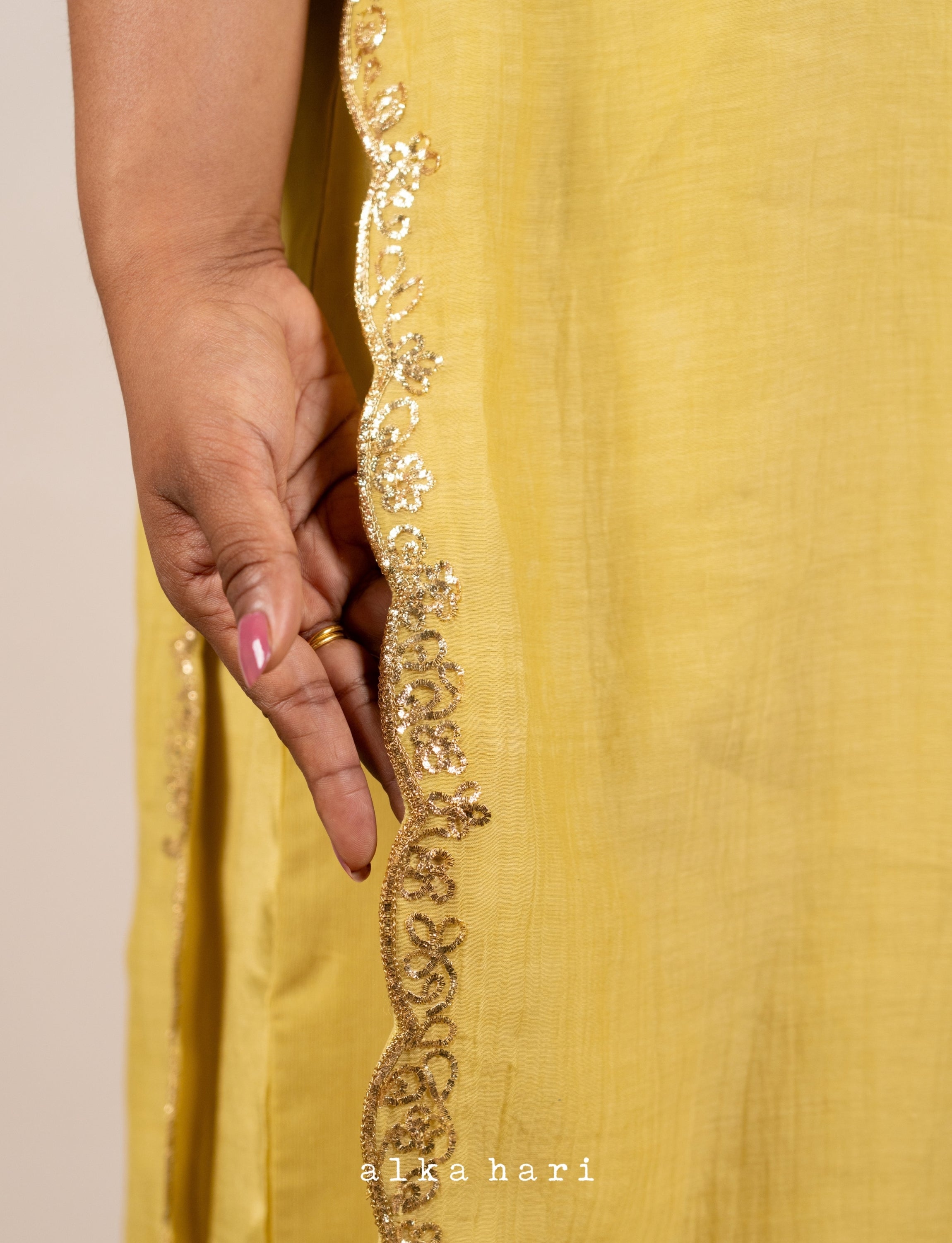 Yellow Mukaish Embroidered Chanderi Silk Kurta