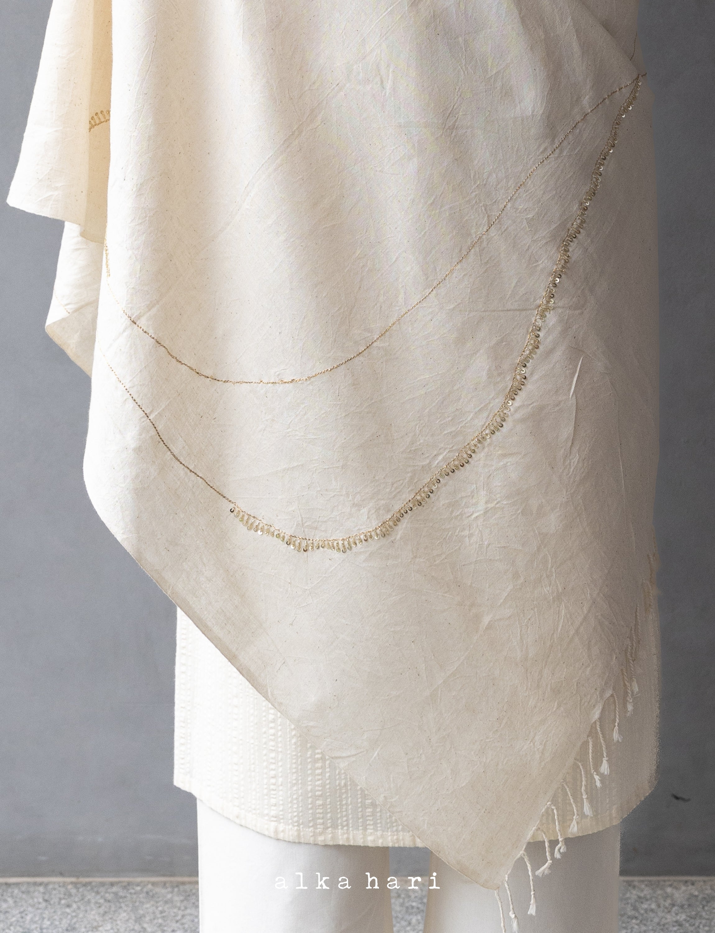 Off White Hand Embroidered Dupatta