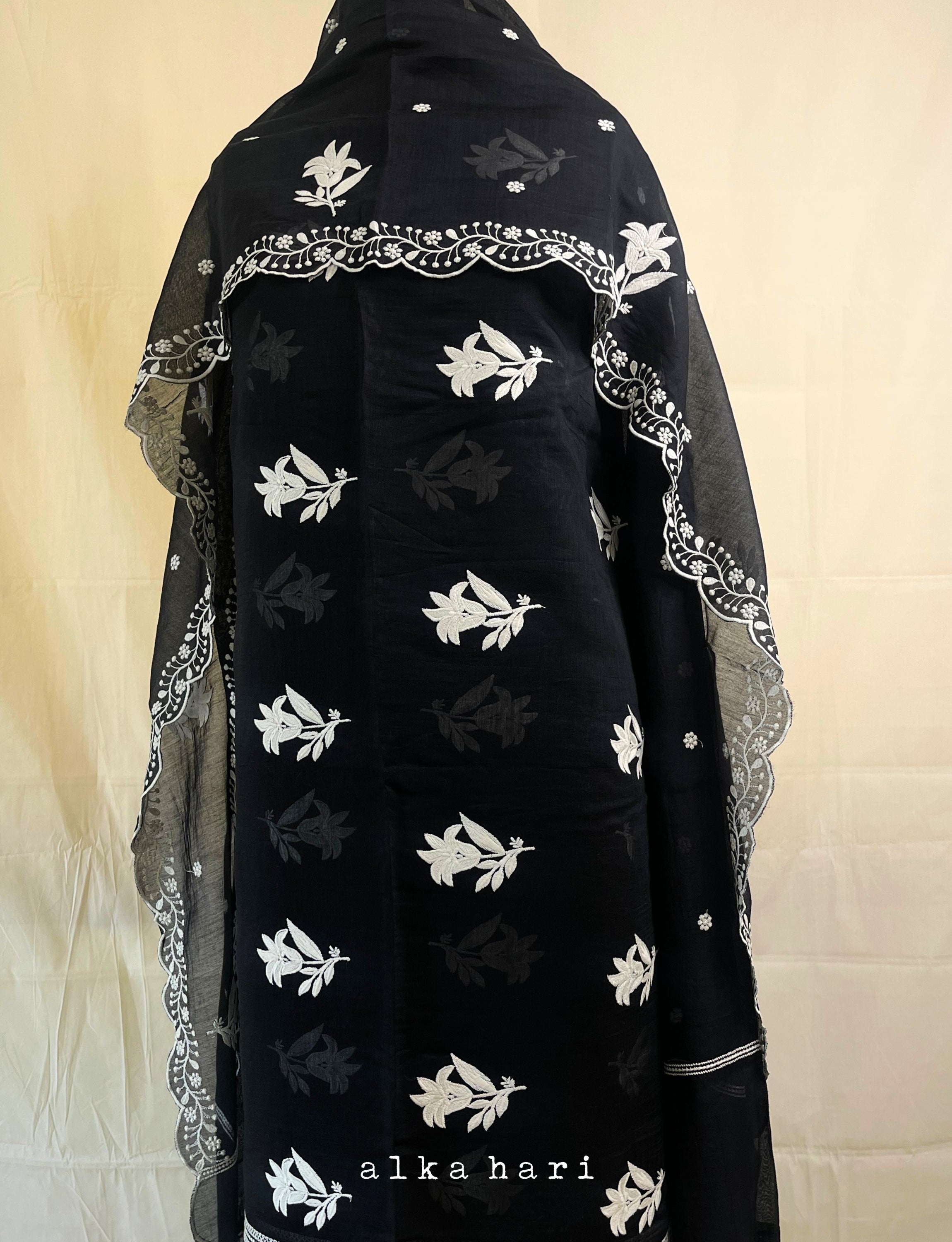 Black Embroidered Chanderi Silk
