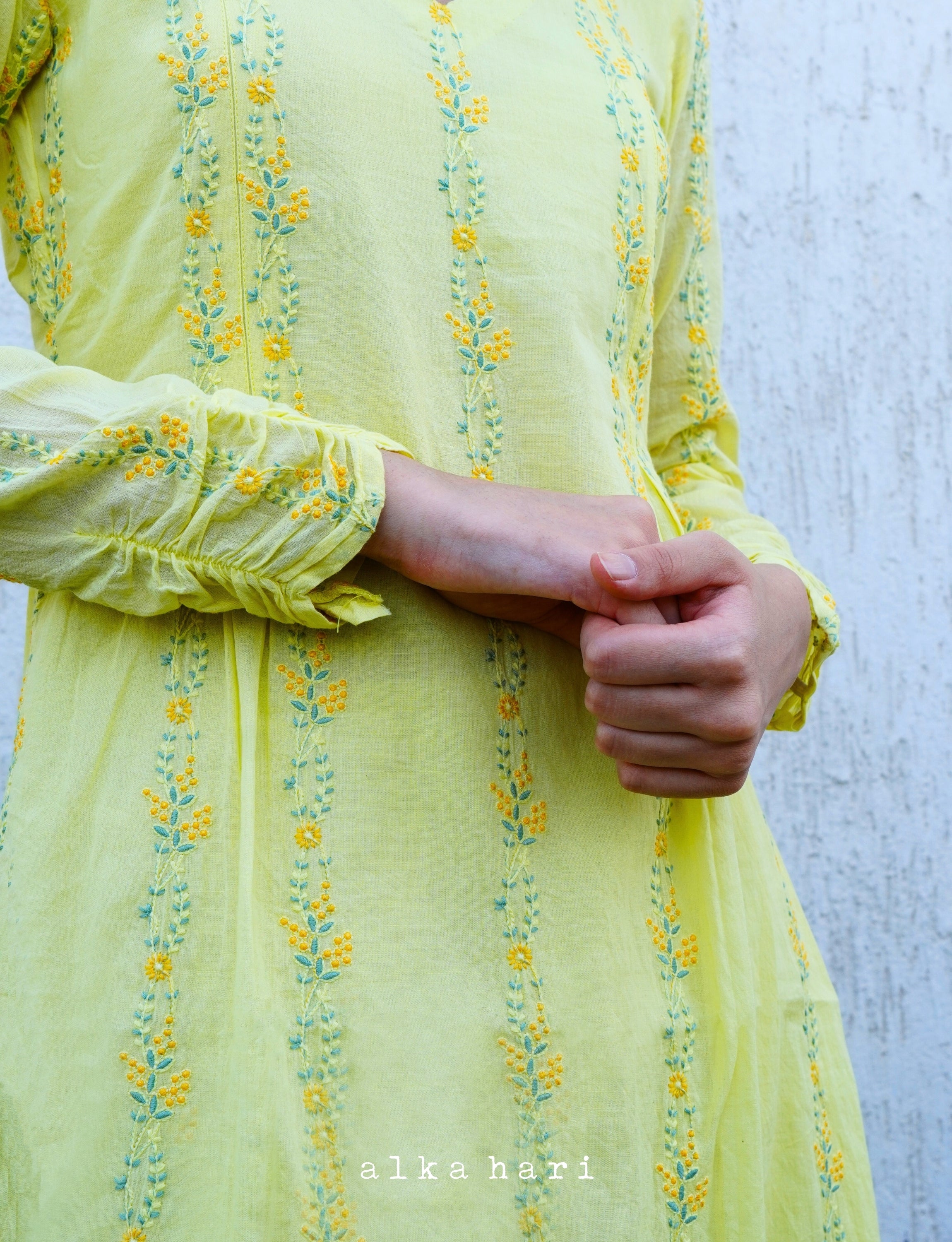 Pastel Yellow Embroidered Anarkali