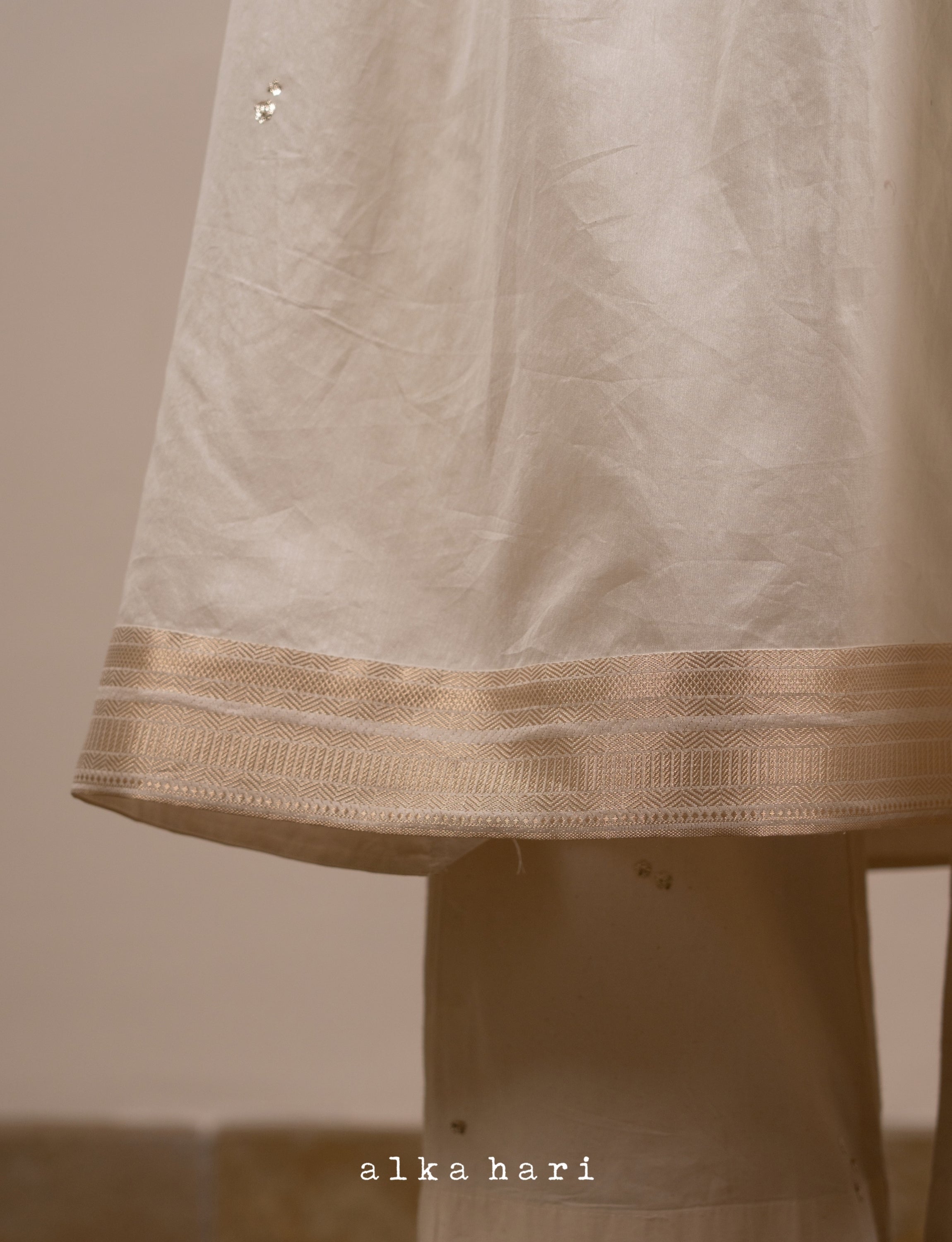 Off White Mukaish Work Anarkali with Pintucks