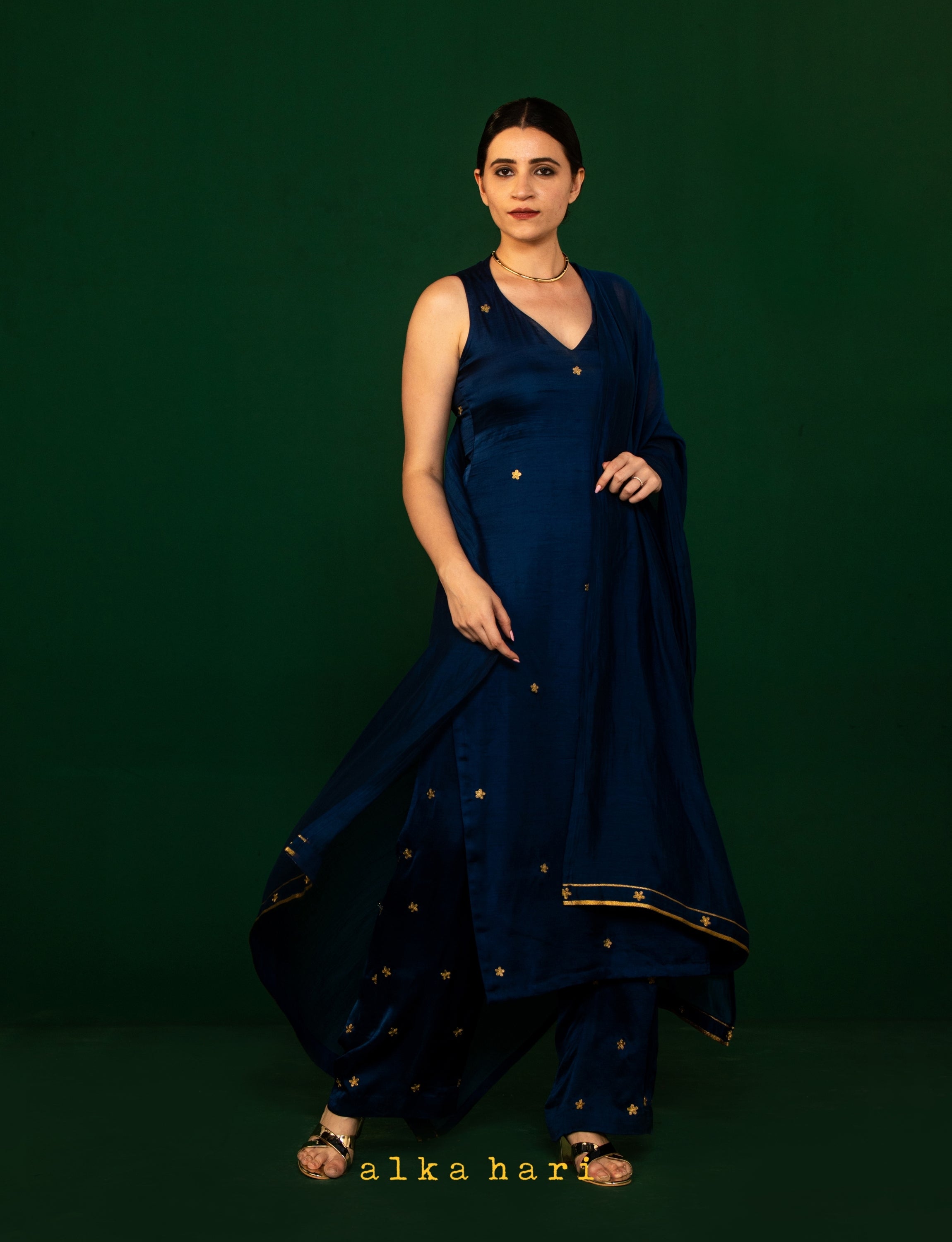 Royal Blue Hand Embroidered Kurta