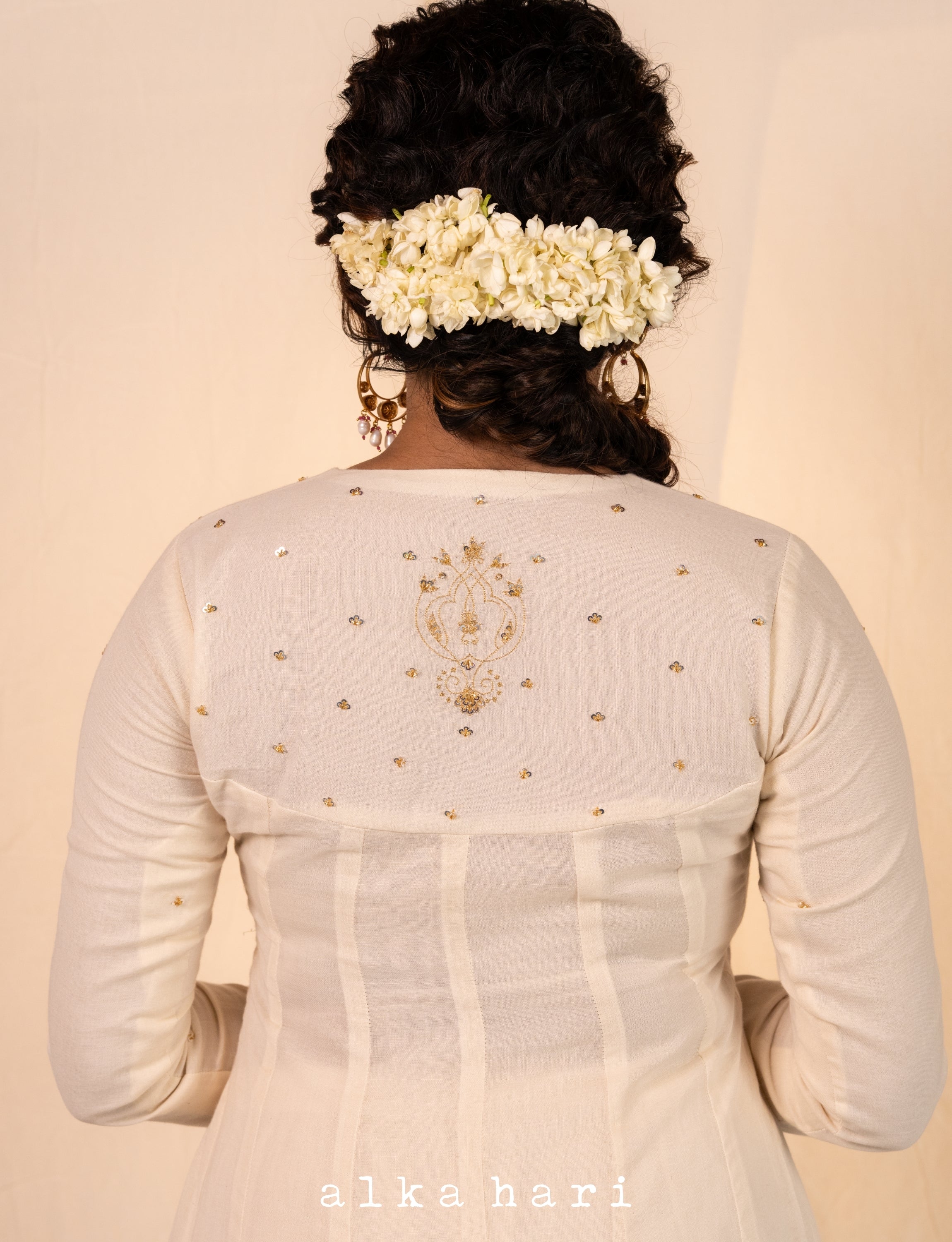Off White Golden Embroidered Anarkali
