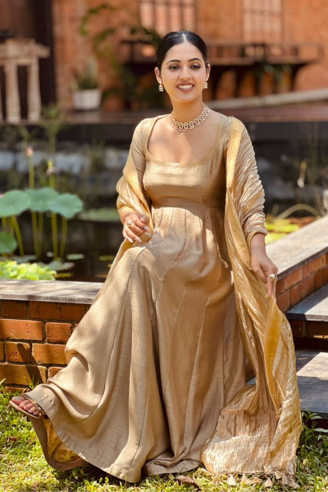 Bronze Emrbroidered Anarkali