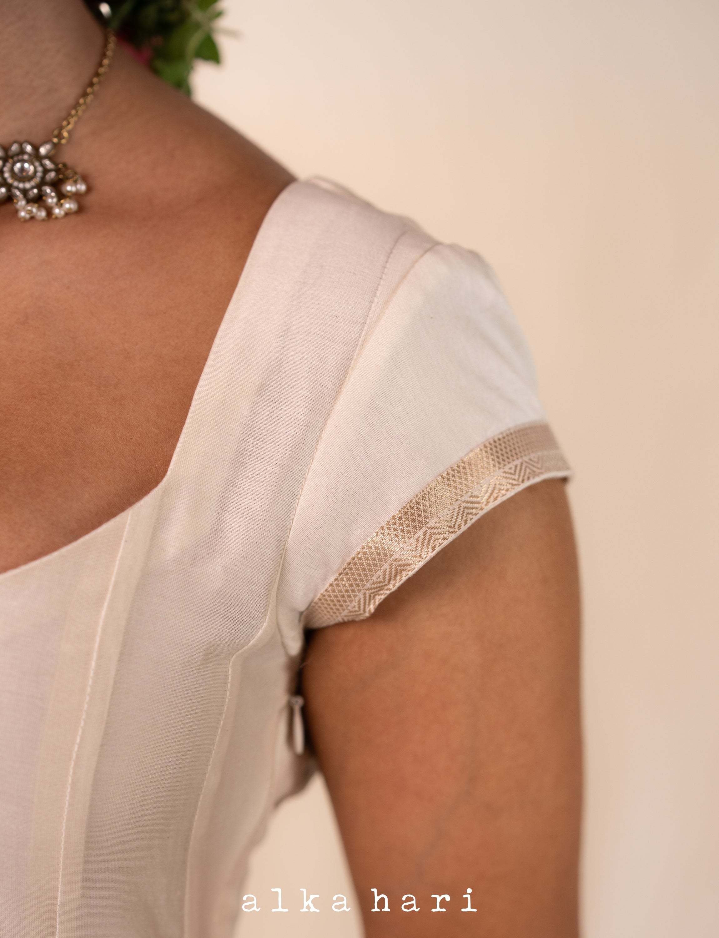 Off White Chanderi Silk Dress with Intricate Border