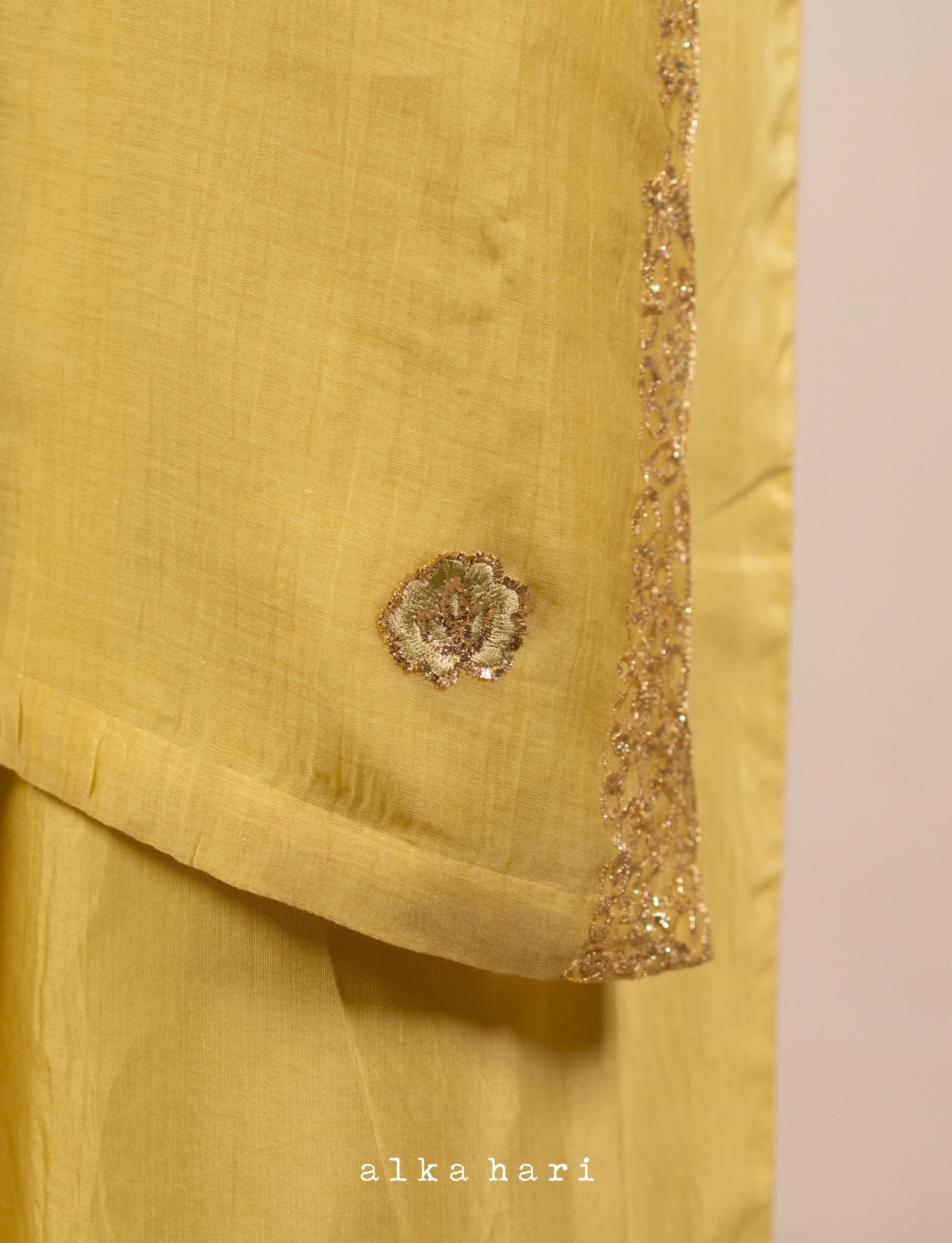 Yellow Mukaish Embroidered Chanderi Silk Kurta