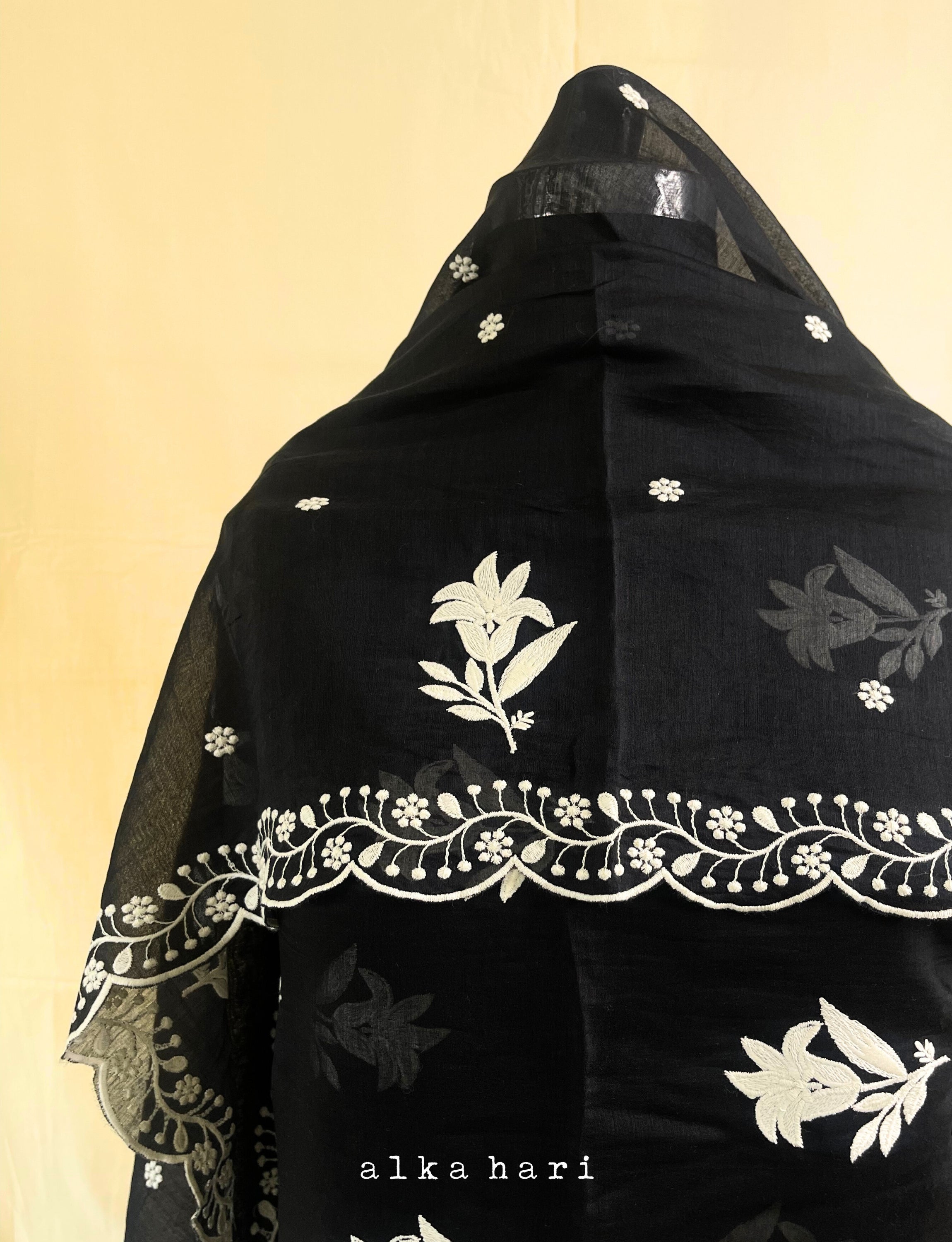 Black Embroidered Chanderi Silk