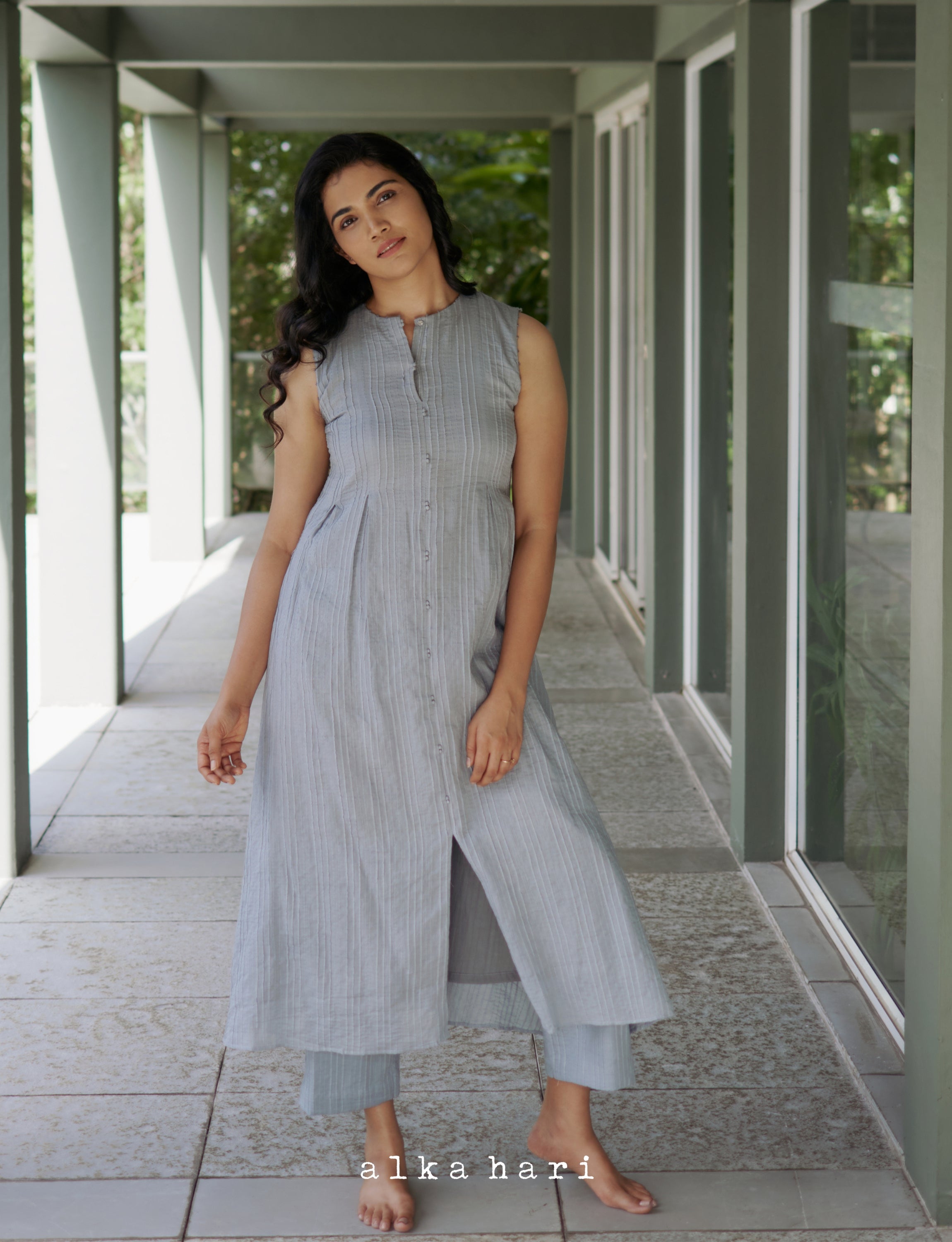 Grey Pintucks Anarkali