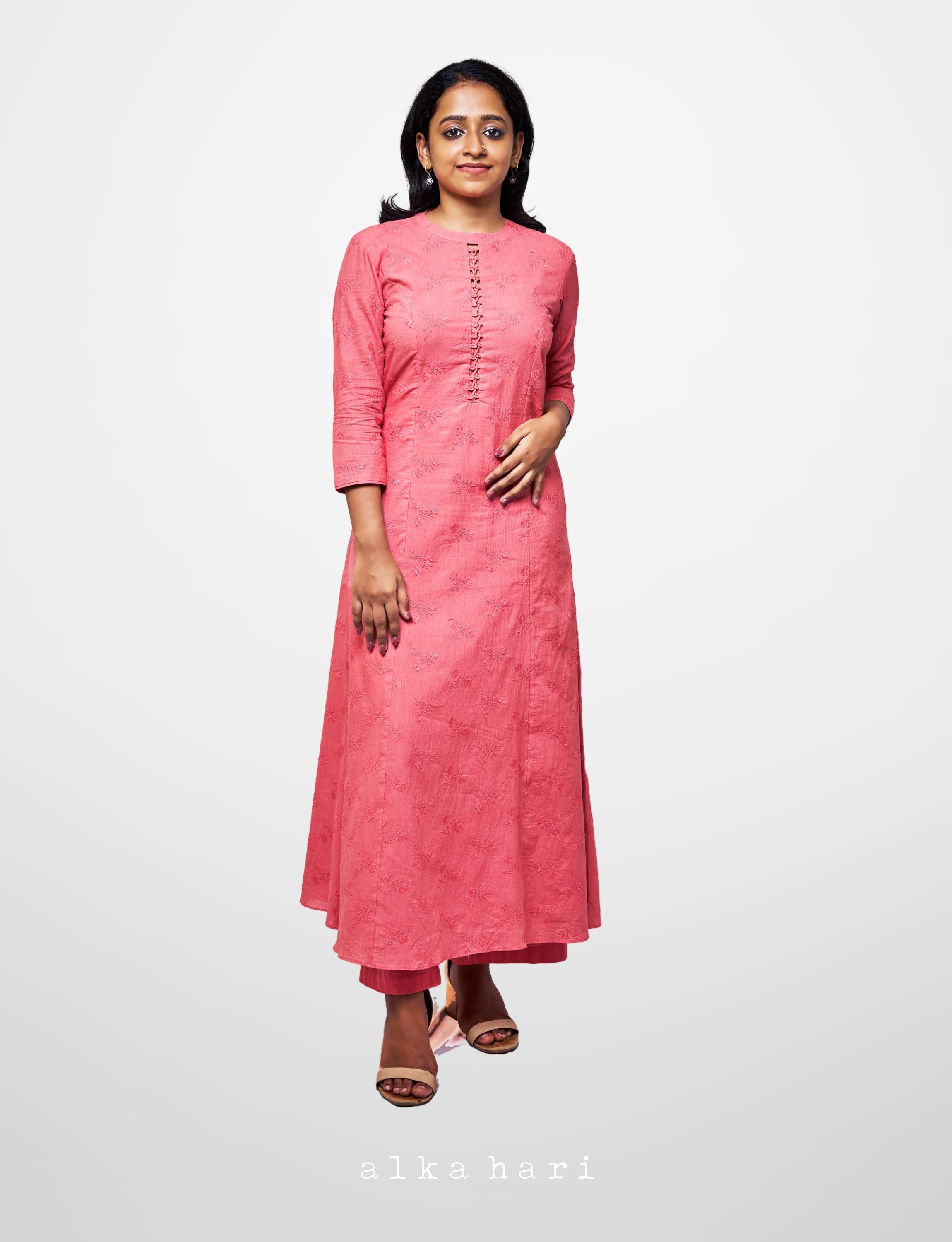 Peach Embroidered Anarkali