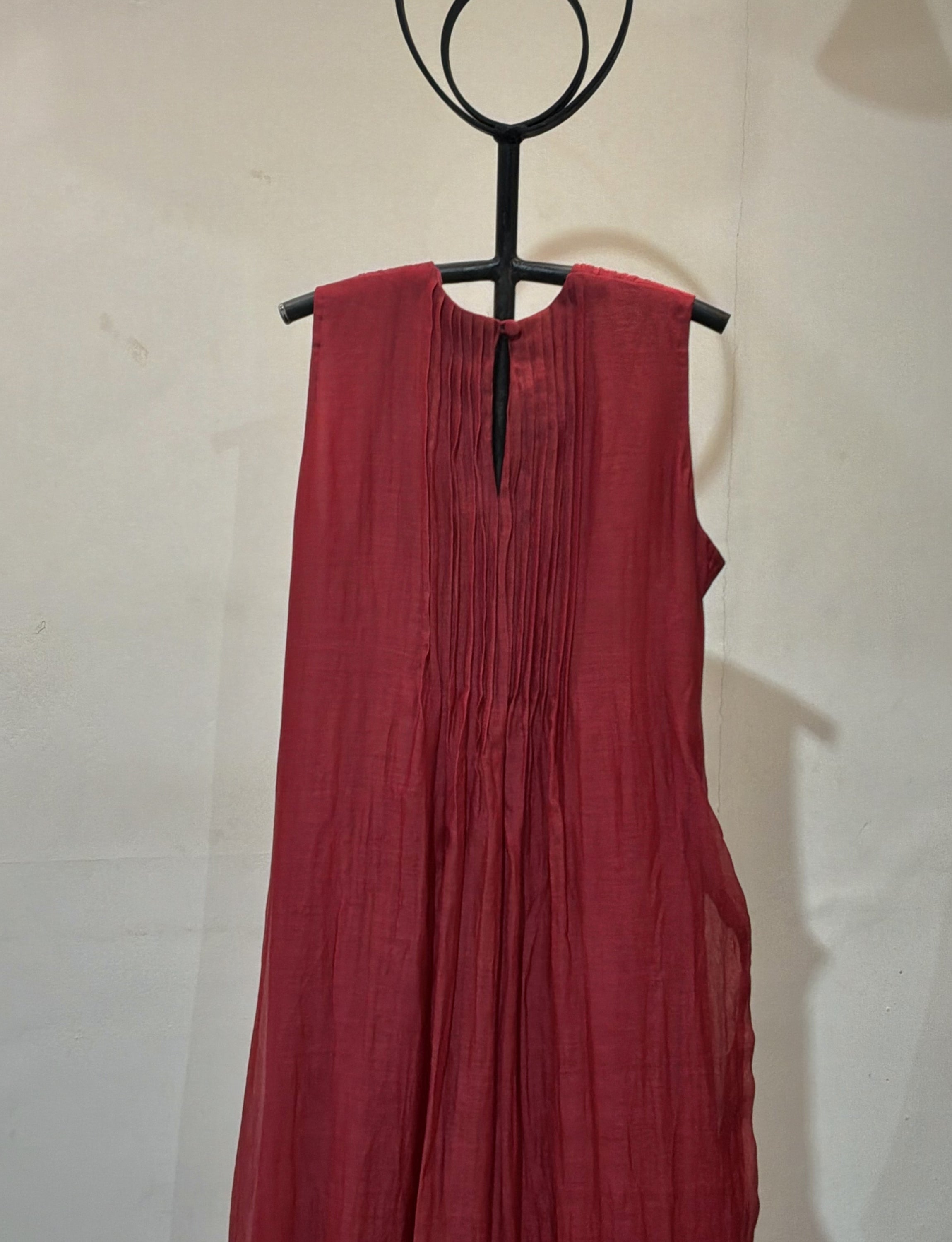 Raspberry Red Chanderi Silk Smocked Dress