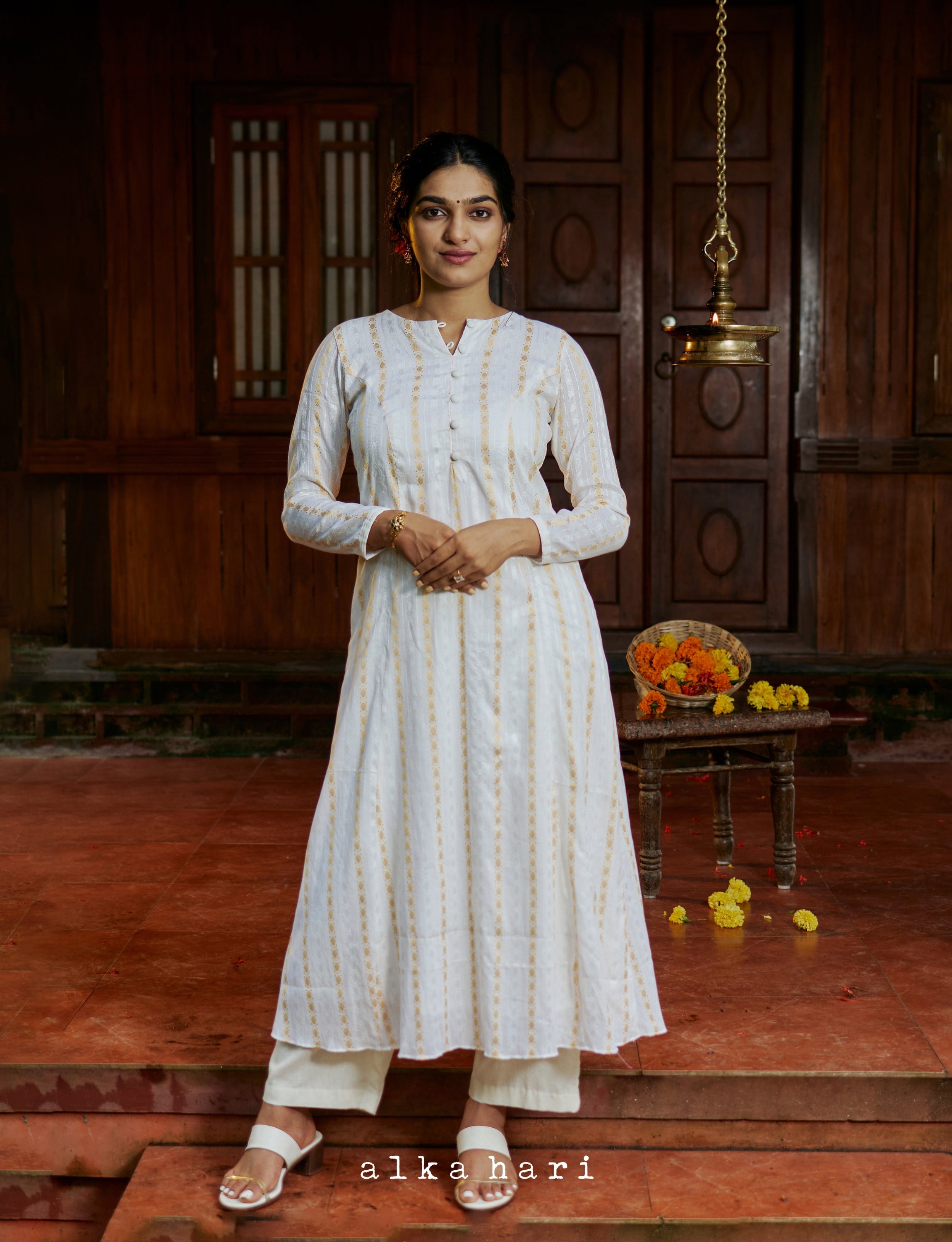Off White Kasavu Anarkali