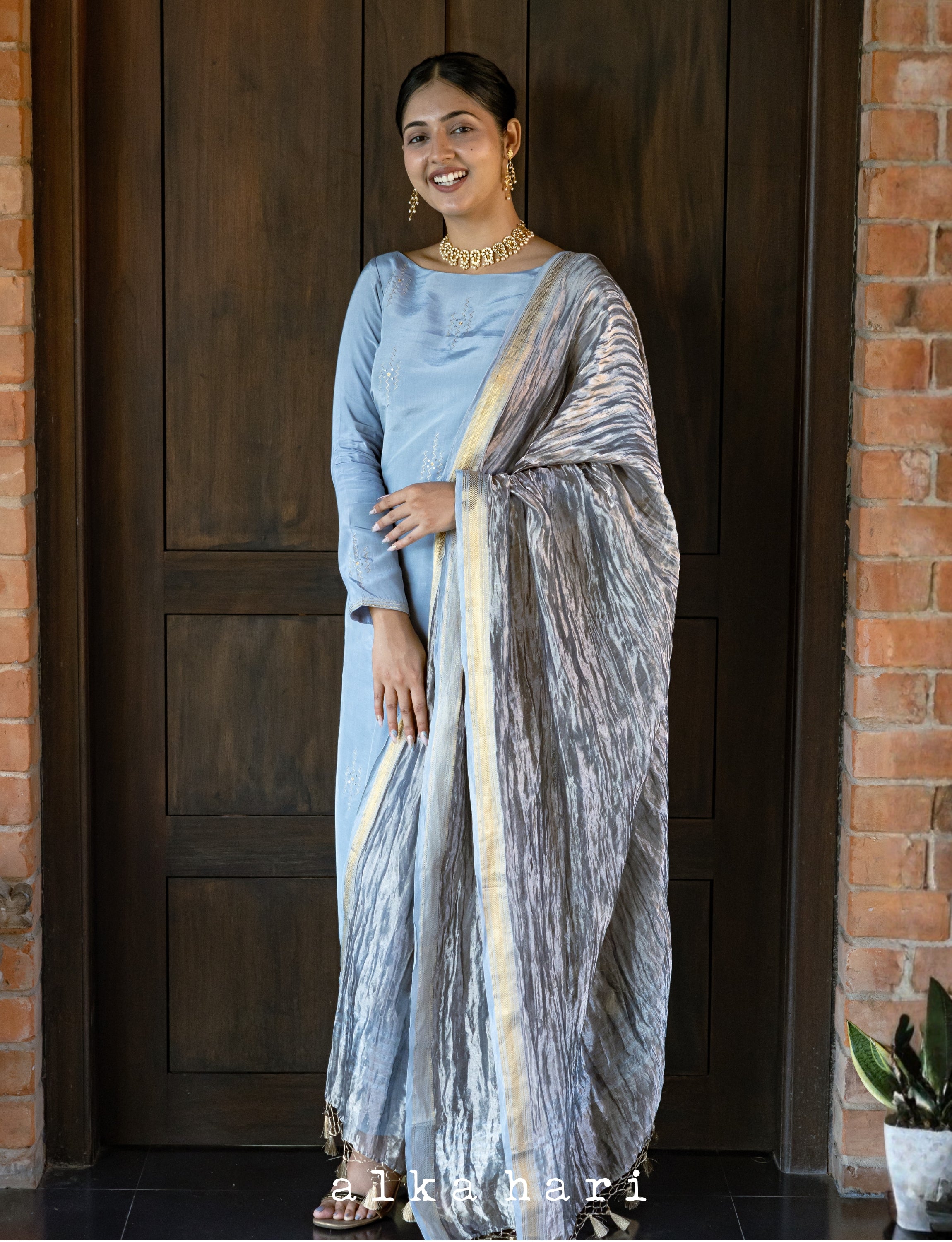 Light Grey Embroidered Kurta