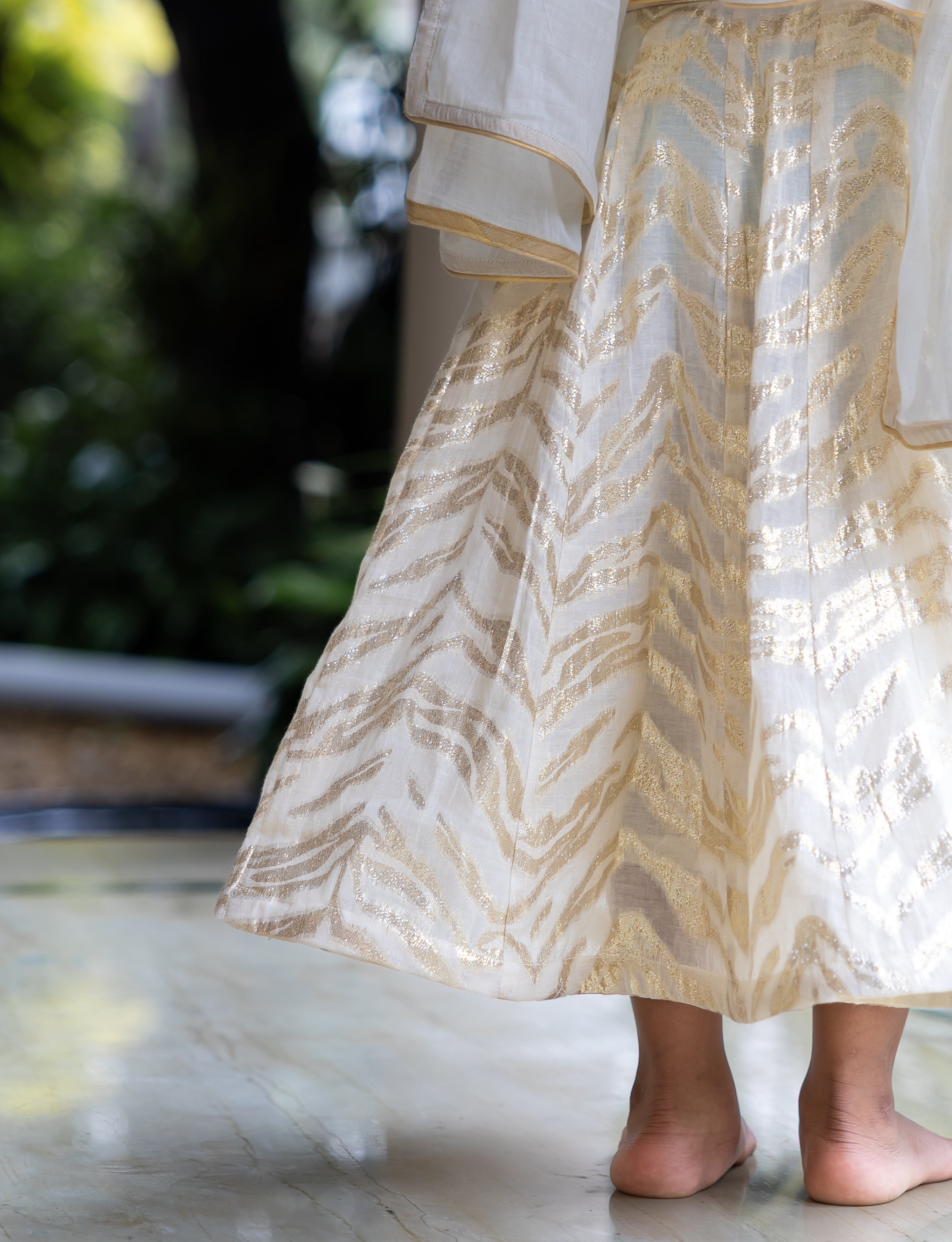 Shoulder Tie Flared Top with Panelled Skirt