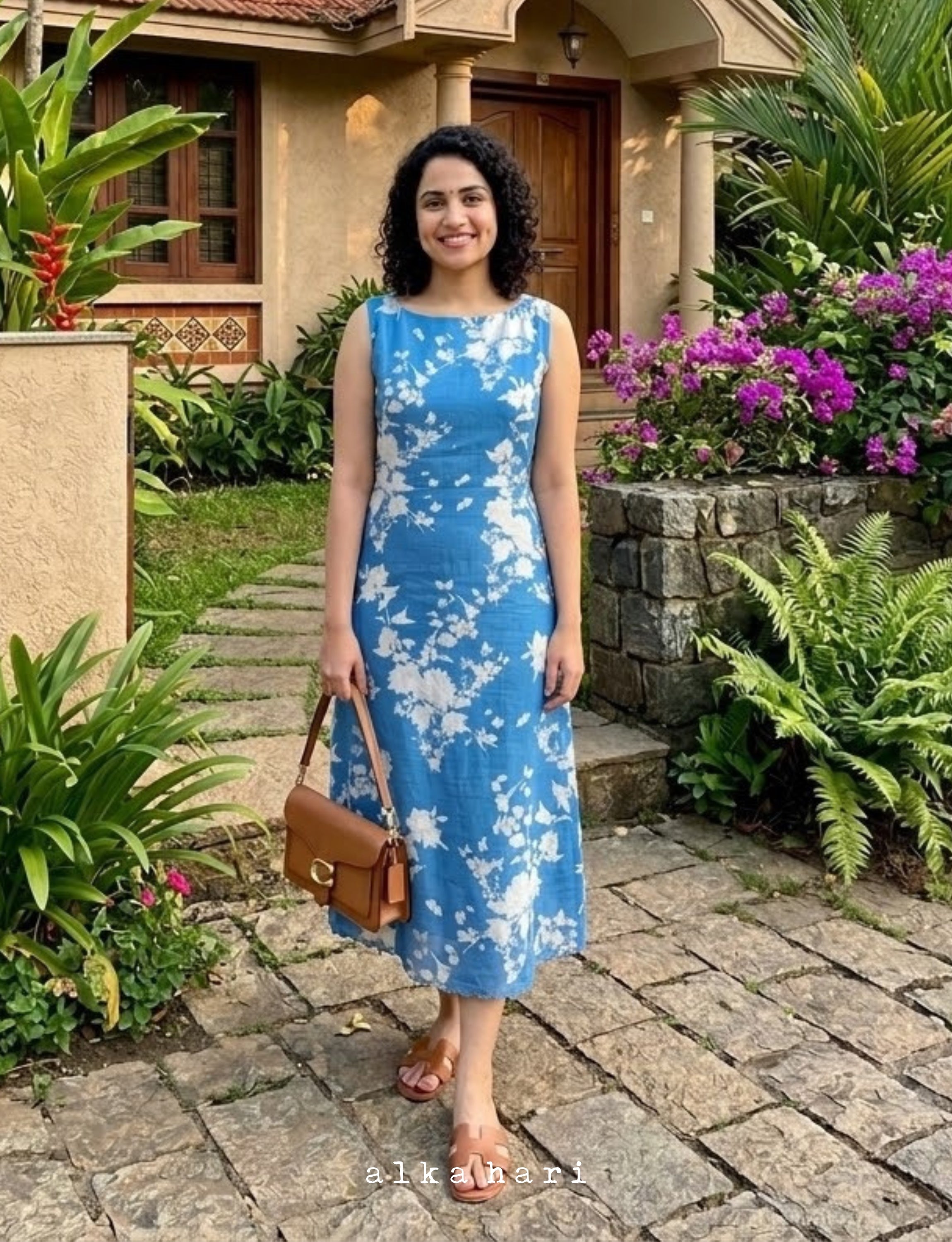 Floral Blue Chanderi Dress