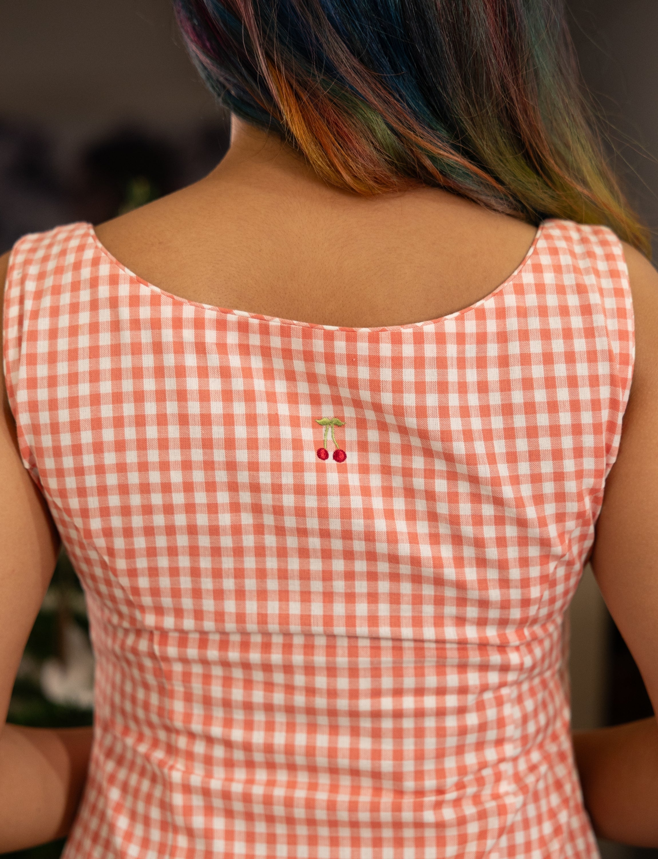 Red and White Gingham Midi Dress