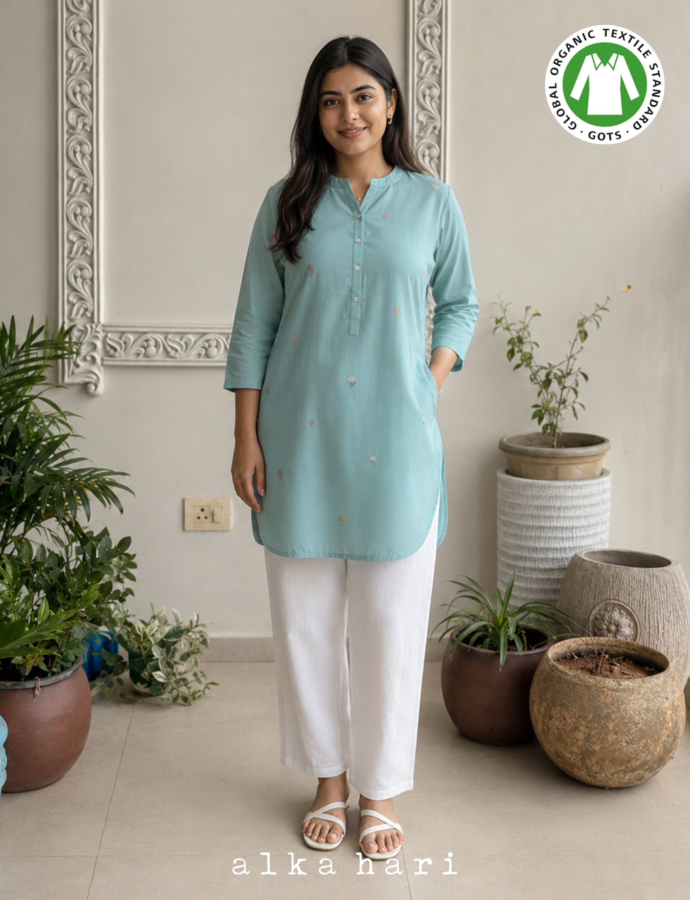 Turqouise Flora Embroidered Tunic