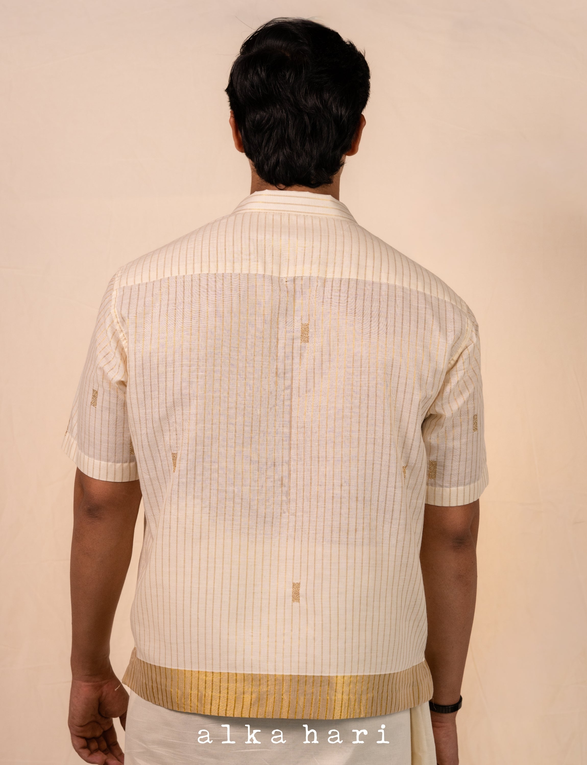 Off White Shirt with Golden Stripes