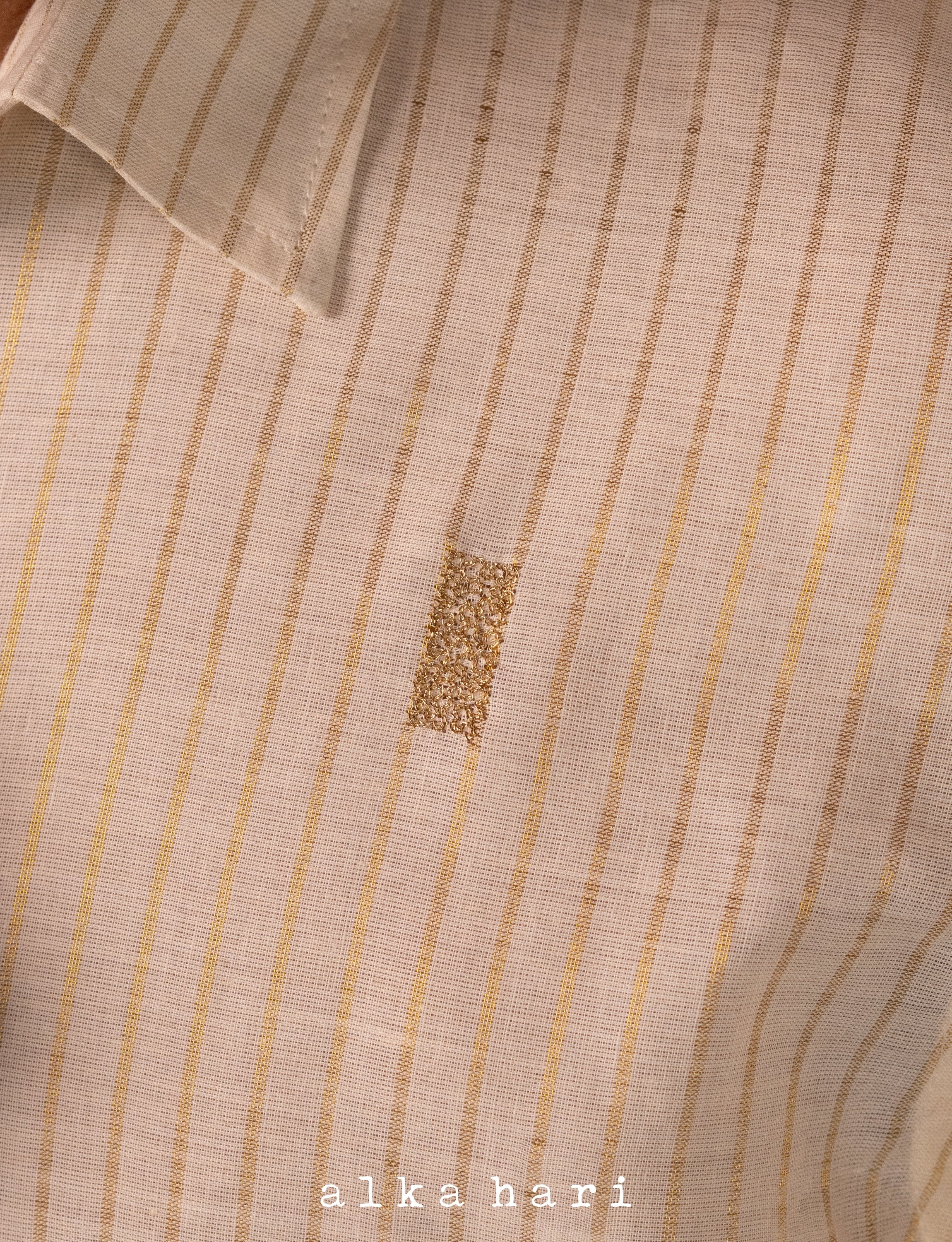 Off White Shirt with Golden Stripes