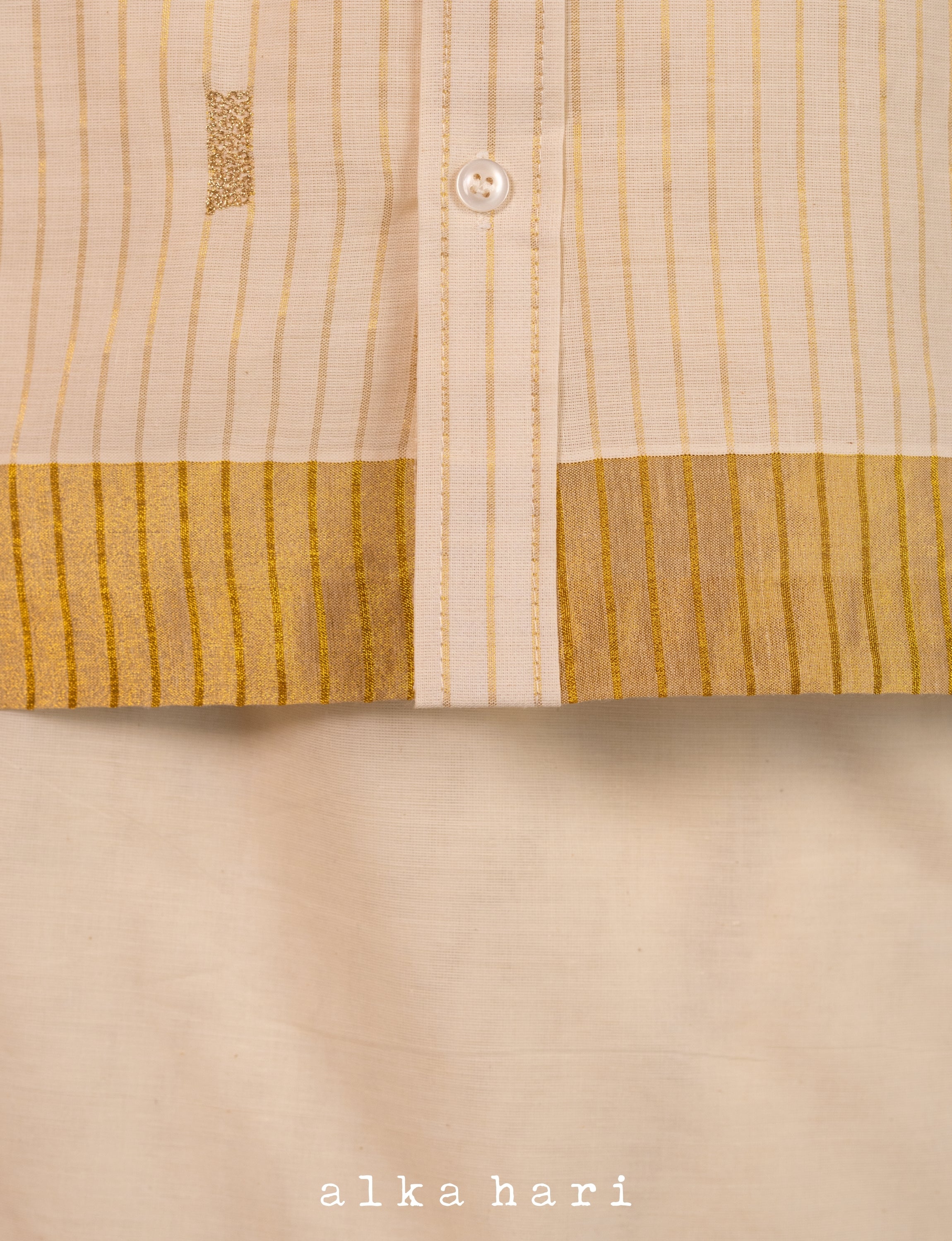 Off White Shirt with Golden Stripes