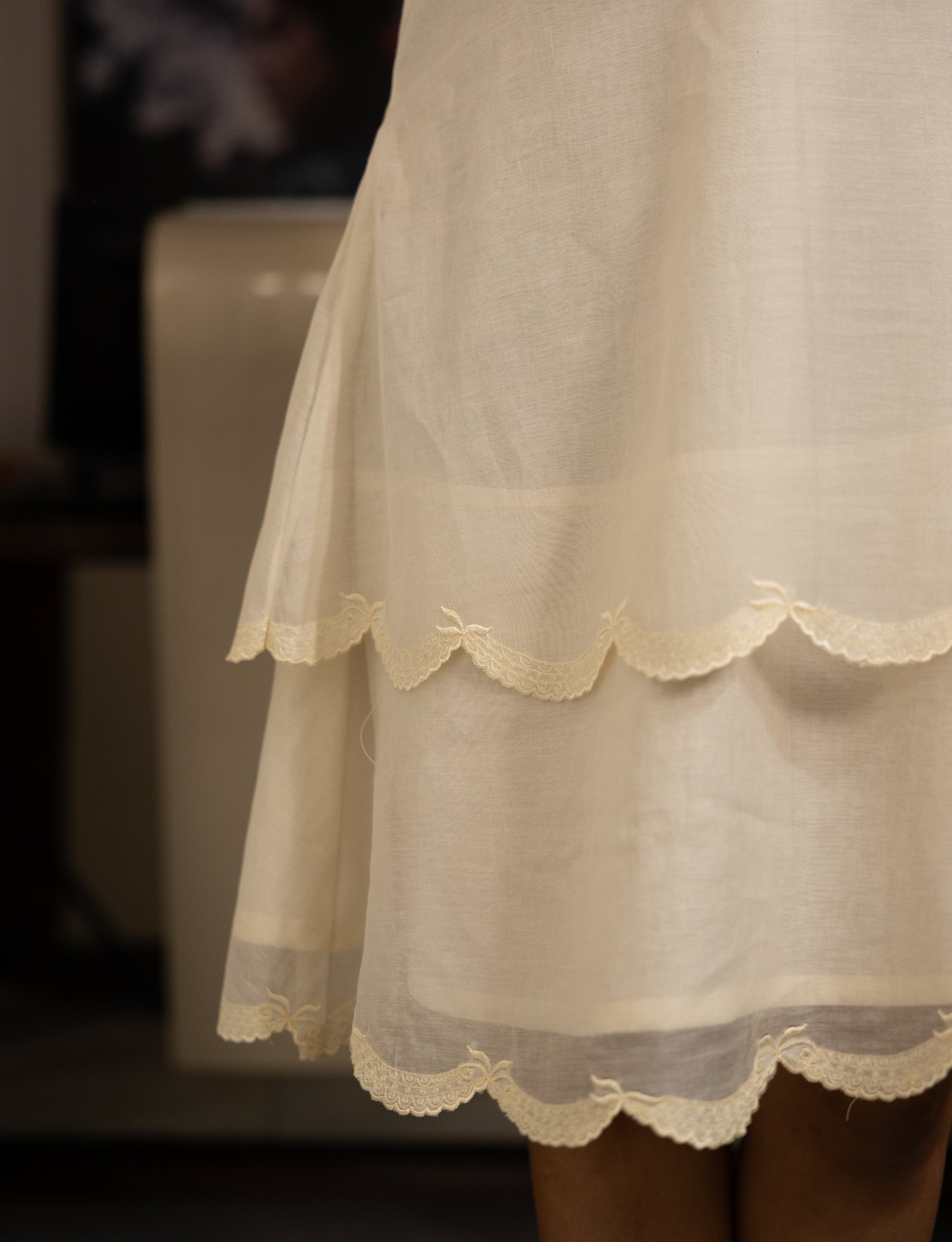 White Chanderi Silk Tiered Dress