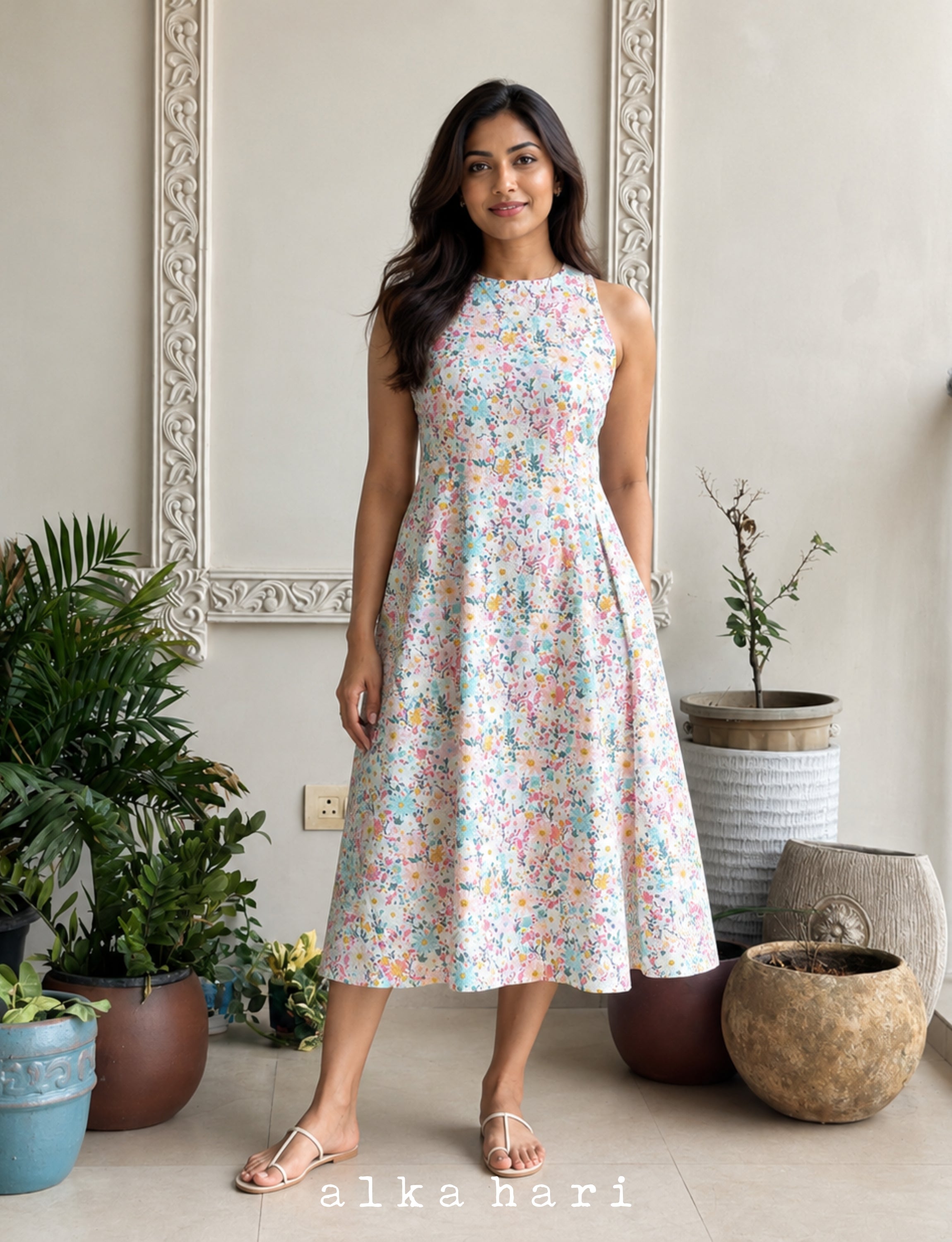 White Floral Printed Dress